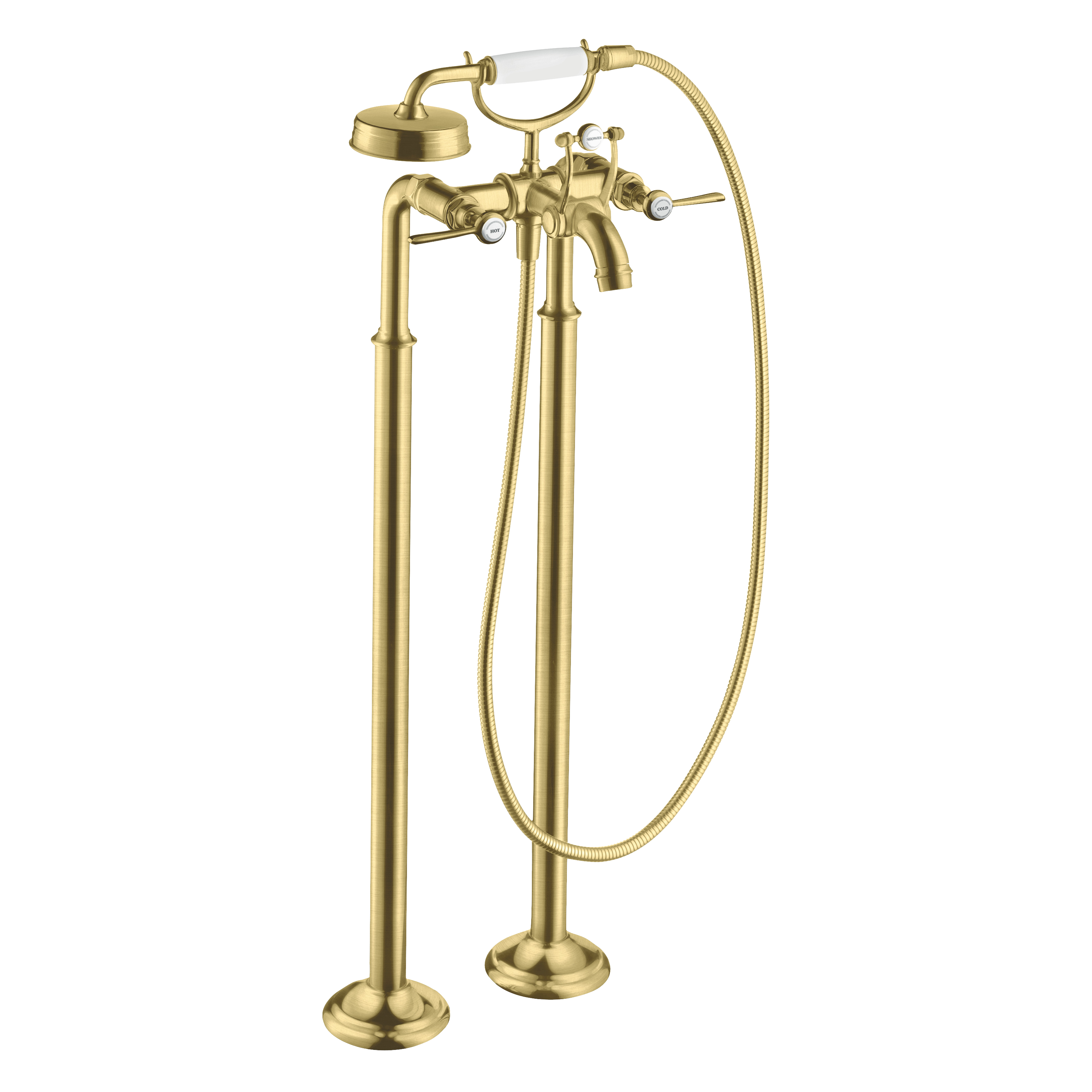 AXOR Montreux 2-Handle Floorstanding Bath & Shower Mixer Faucet with Lever Handles from Brandt in Brushed Brass finish