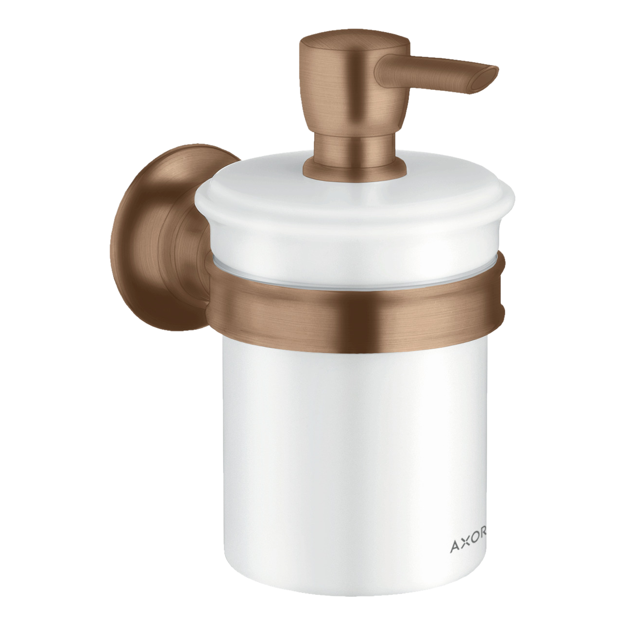 AXOR Montreux Wall-Mounted Liquid Soap Dispenser from Brandt in Brushed Red Gold finish