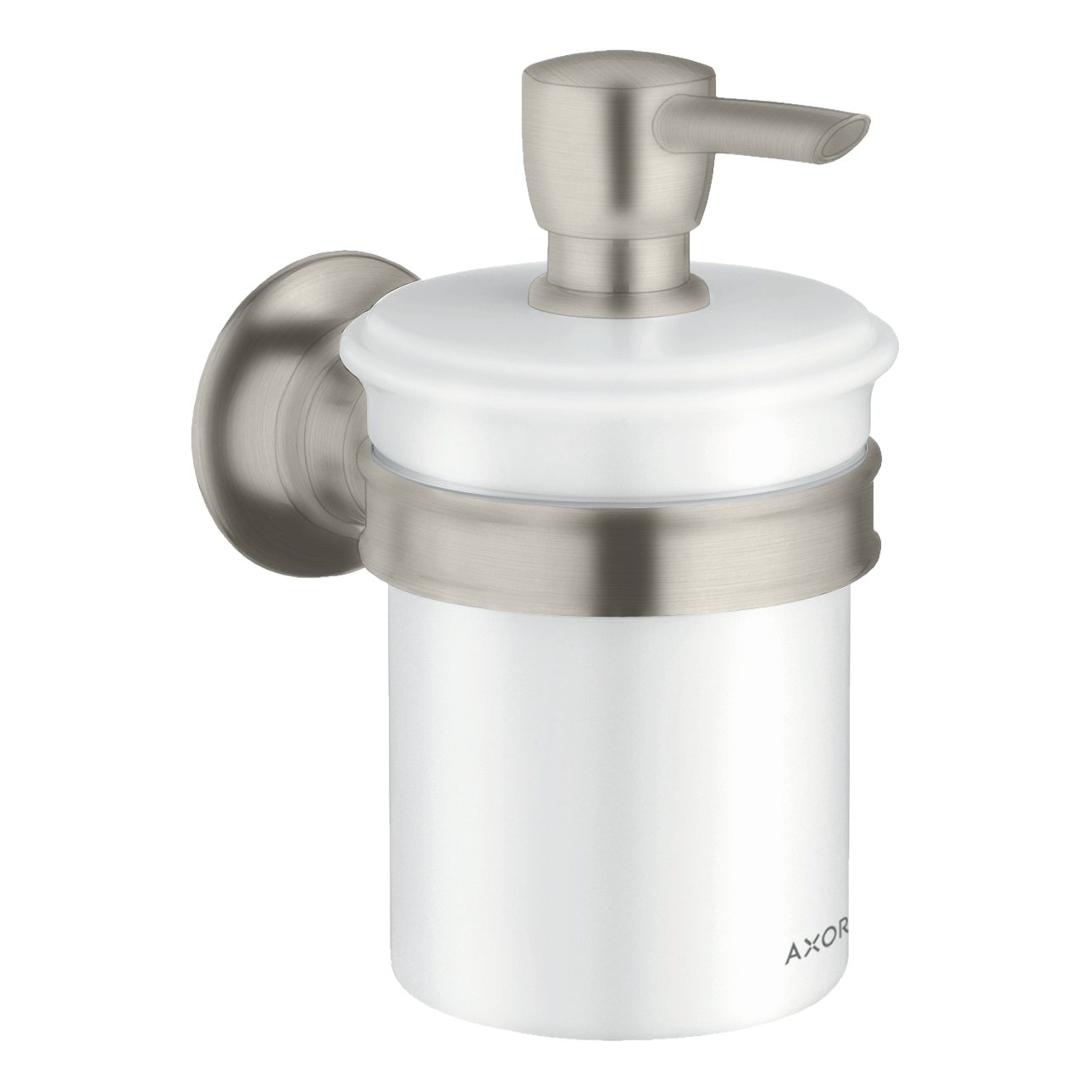 AXOR Montreux Wall-Mounted Liquid Soap Dispenser from Brandt in Stainless Steel Optic finish