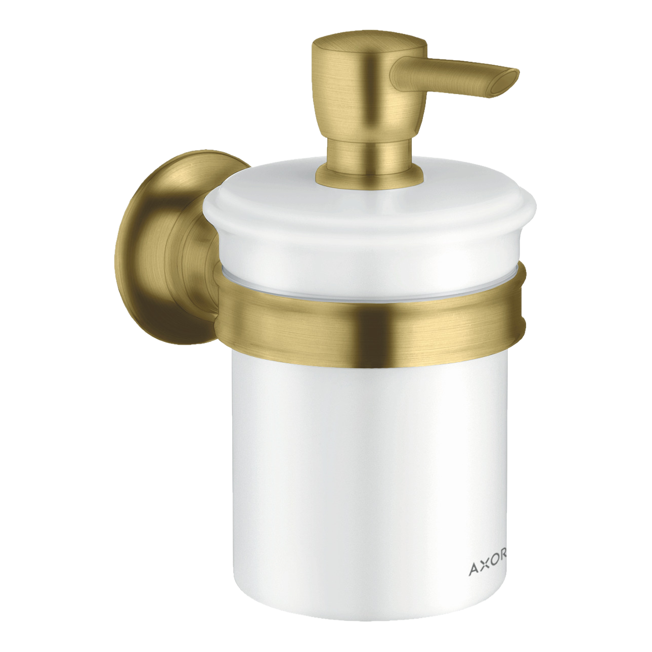 AXOR Montreux Wall-Mounted Liquid Soap Dispenser from Brandt in Brushed Brass finish