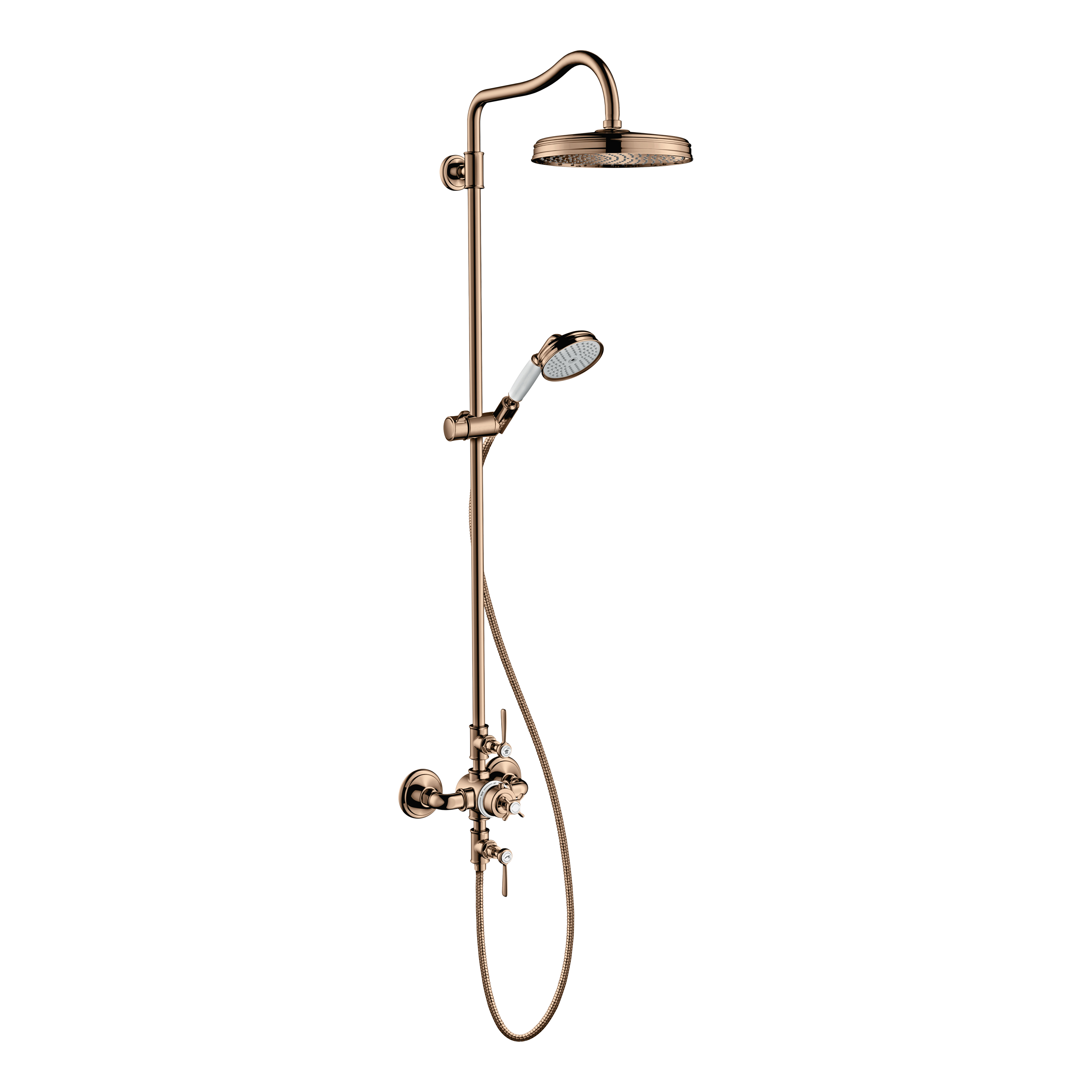 AXOR Montreux Shower Column with Thermostat and Overhead Shower 240 1jet from Brandt in Polished Red Gold finish