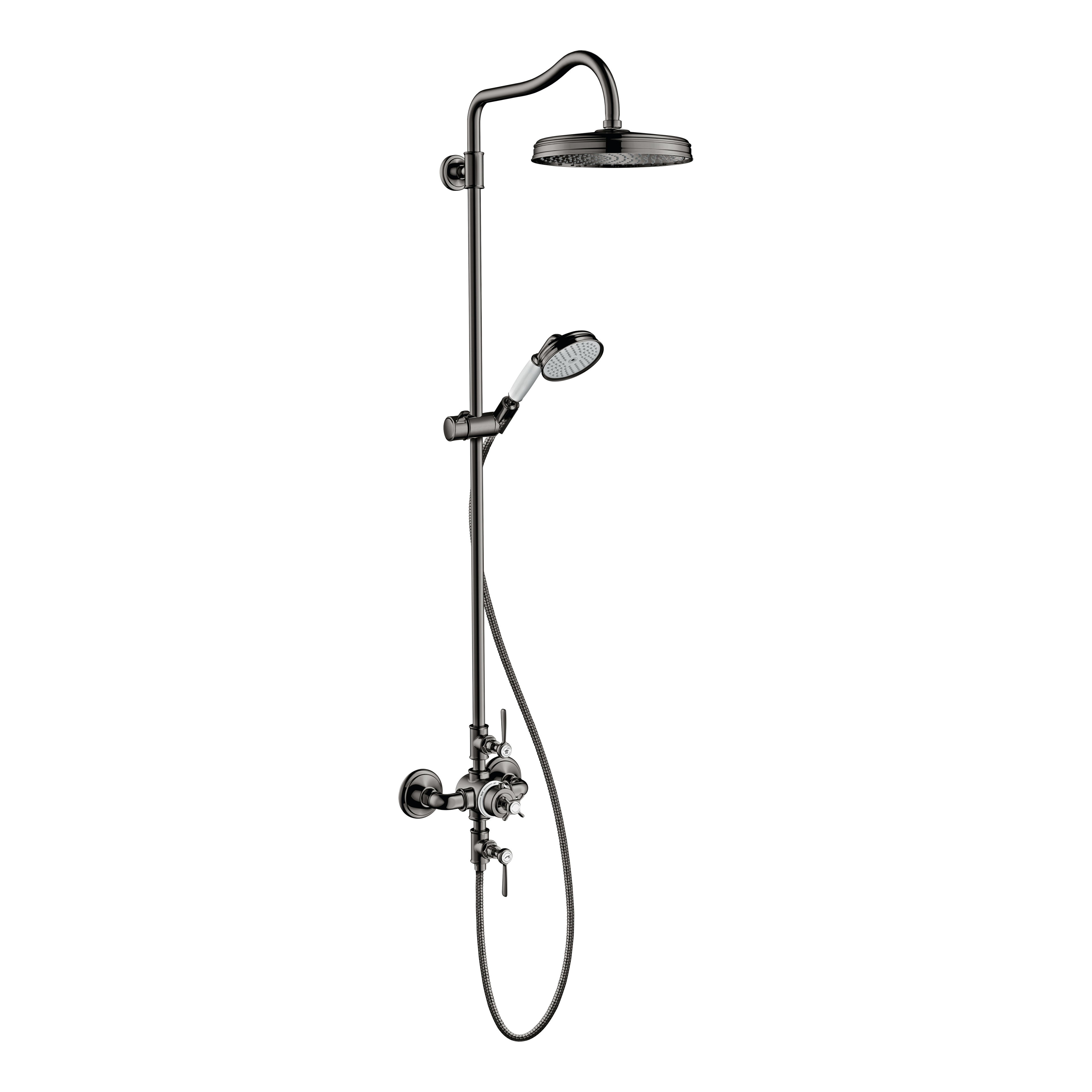 AXOR Montreux Shower Column with Thermostat and Overhead Shower 240 1jet from Brandt in Polished Black Chrome finish