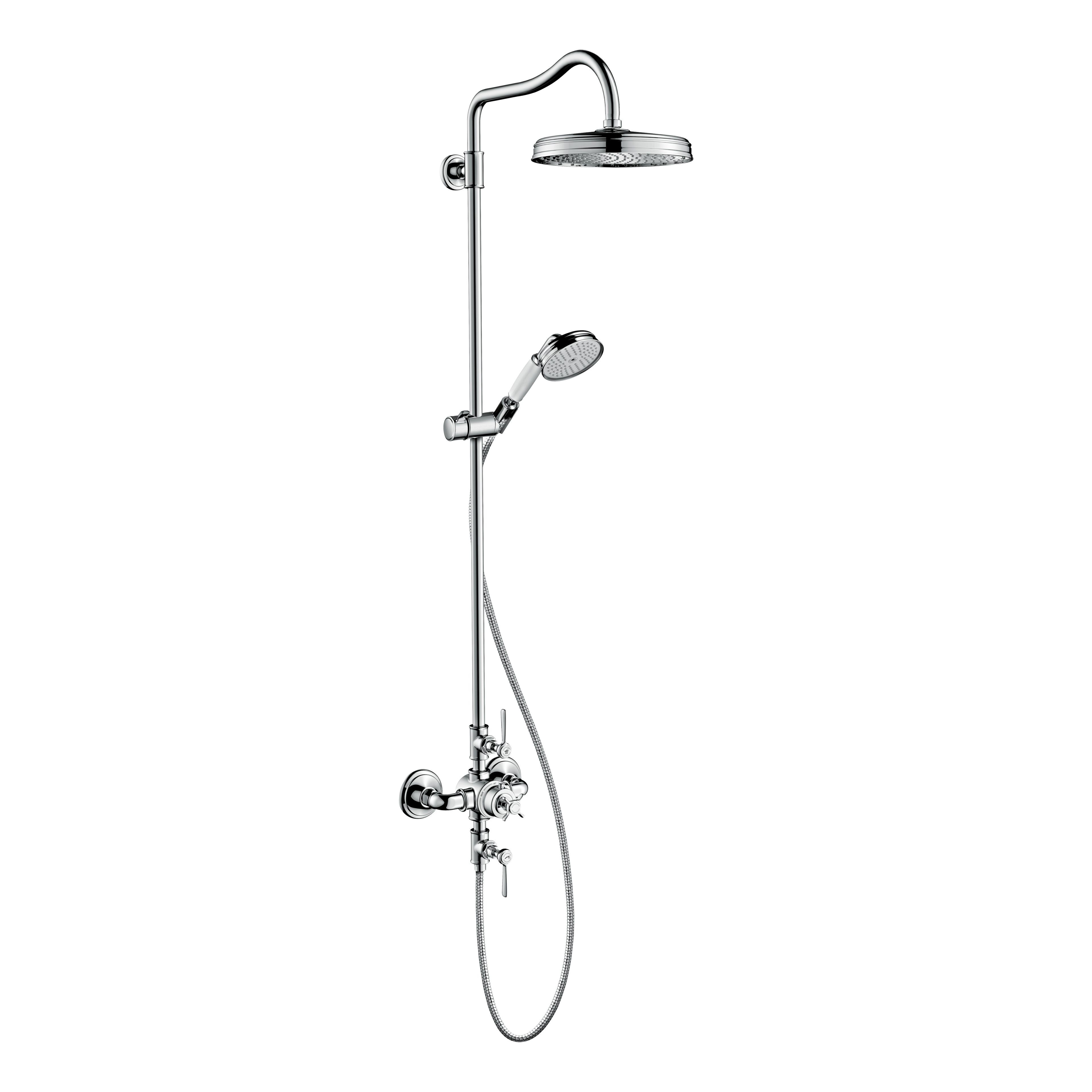 AXOR Montreux Shower Column with Thermostat and Overhead Shower 240 1jet from Brandt in Brushed Black Chrome finish