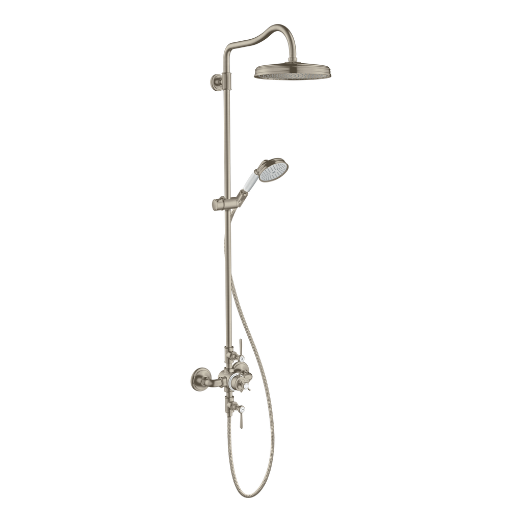 AXOR Montreux Shower Column with Thermostat and Overhead Shower 240 1jet from Brandt in Brushed Nickel finish