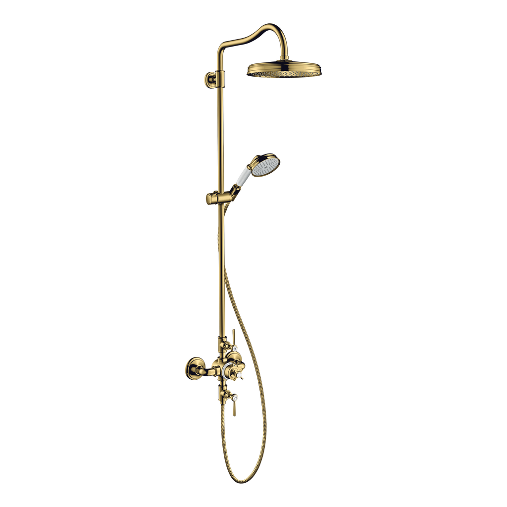 AXOR Montreux Shower Column with Thermostat and Overhead Shower 240 1jet from Brandt in Polished Gold Optic finish