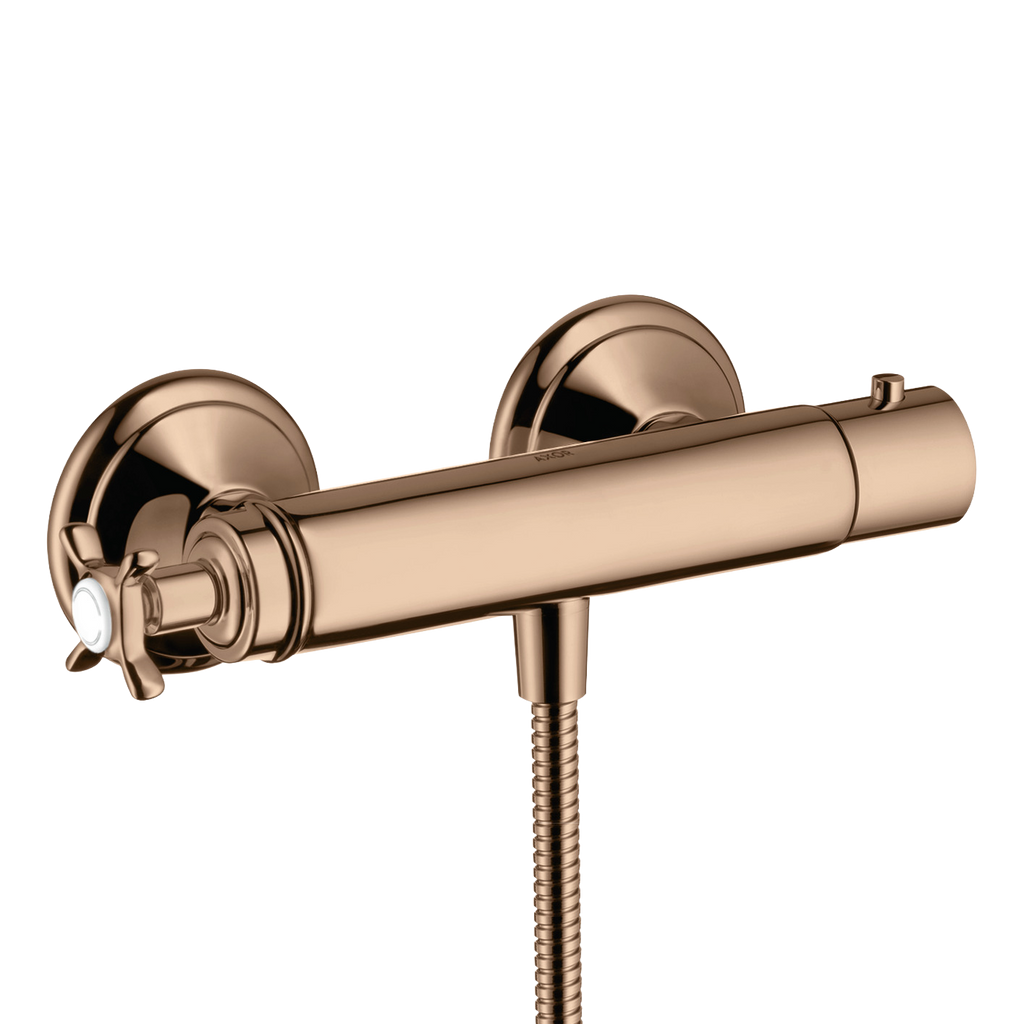 AXOR Montreux Cross Handle Shower Thermostat from Brandt in Polished Red Gold finish
