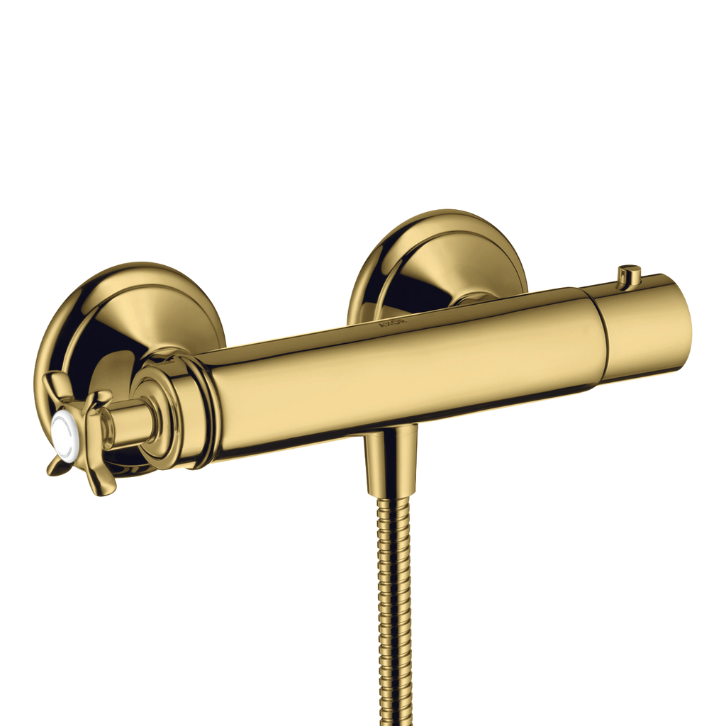 AXOR Montreux Cross Handle Shower Thermostat from Brandt in Polished Gold Optic finish