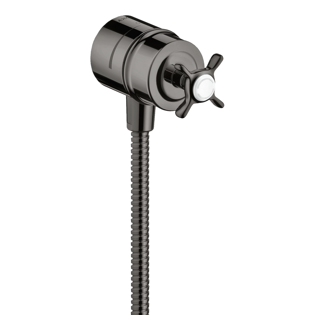 AXOR Montreux Wall Outlet Stop with Non-Return Valve, Shut-Off Valve and Cross Handle from Brandt in Polished Black Chrome finish