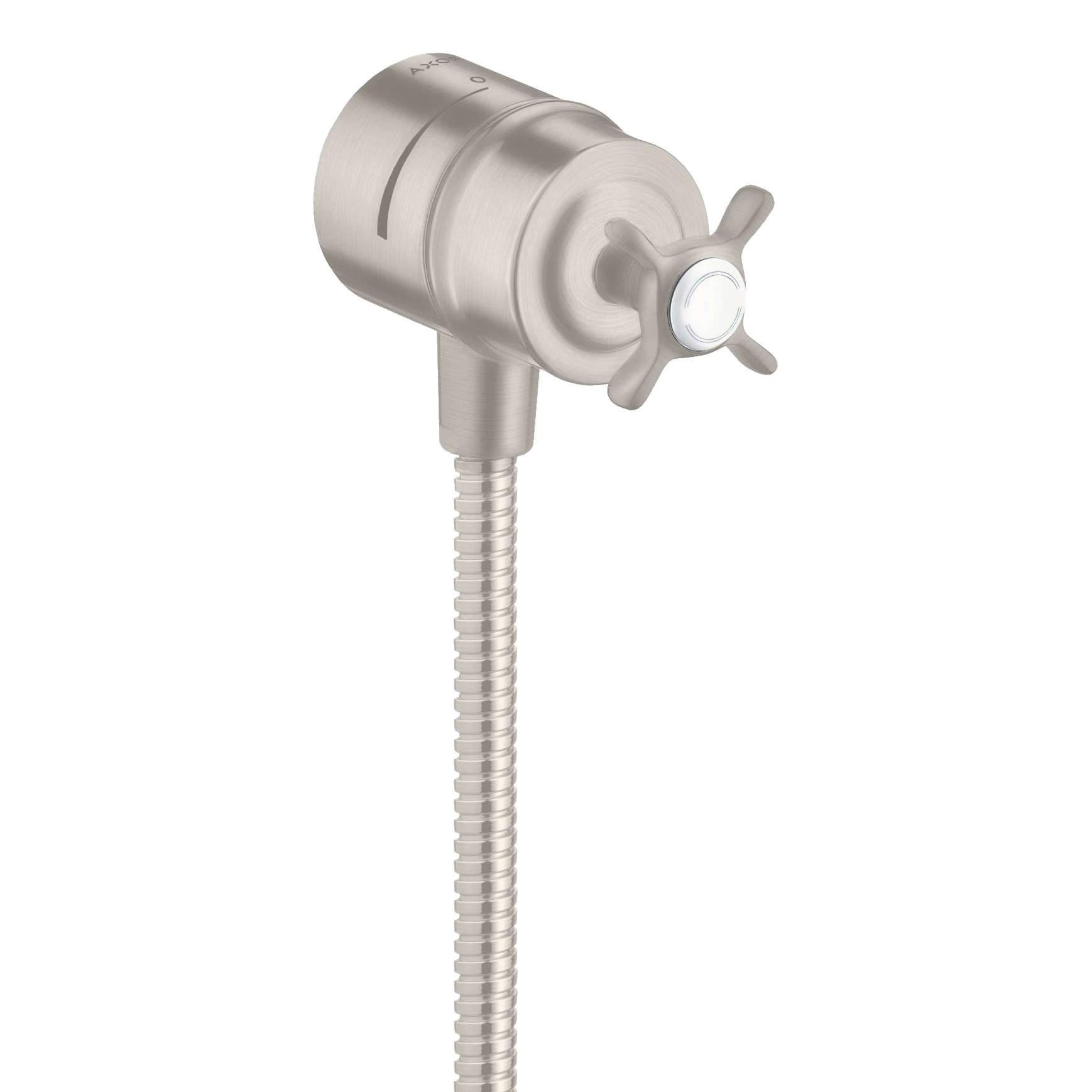 AXOR Montreux Wall Outlet Stop with Non-Return Valve, Shut-Off Valve and Cross Handle from Brandt in Stainless Steel Optic finish