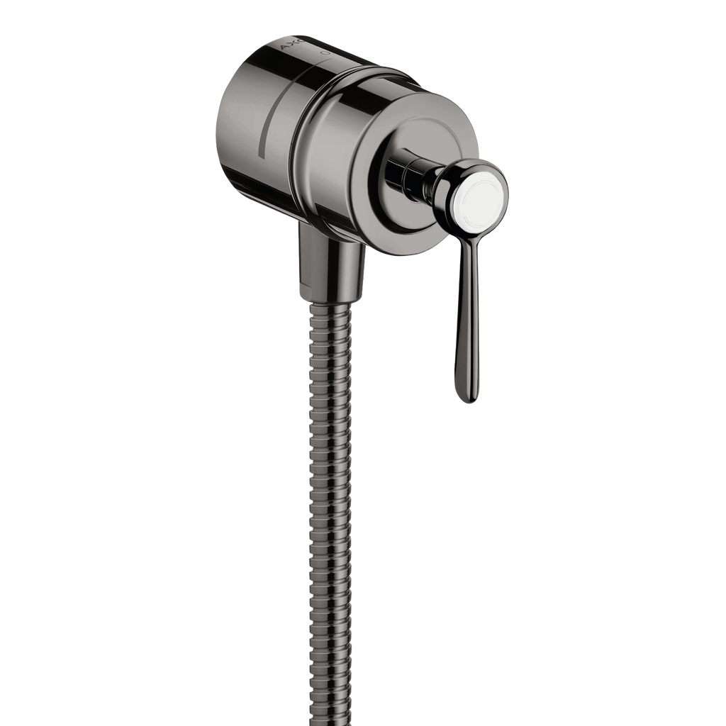 AXOR Montreux Wall Outlet Stop with Non-Return Valve, Shut-Off Valve and Lever Handles from Brandt in Polished Black Chrome finish