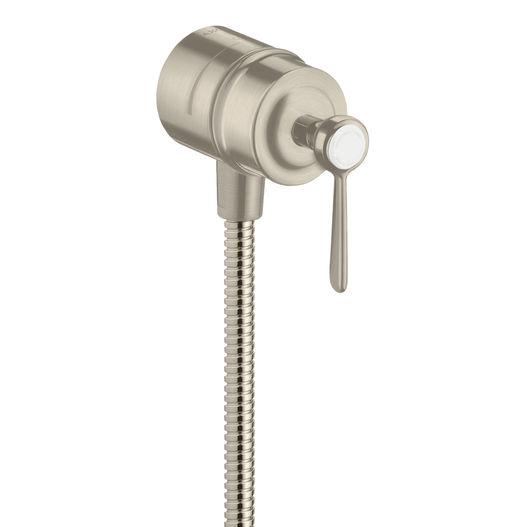 AXOR Montreux Wall Outlet Stop with Non-Return Valve, Shut-Off Valve and Lever Handles from Brandt in Brushed Nickel finish