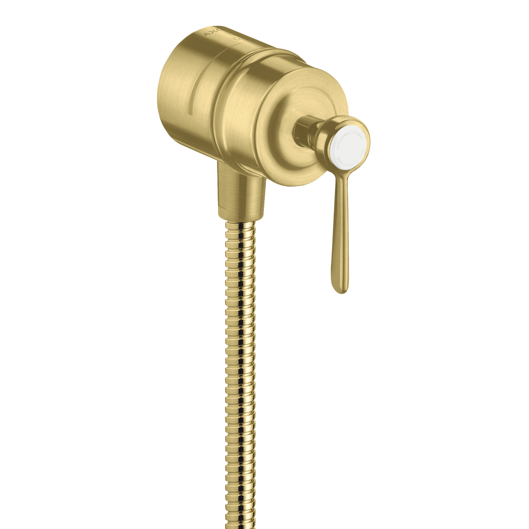 AXOR Montreux Wall Outlet Stop with Non-Return Valve, Shut-Off Valve and Lever Handles from Brandt in Brushed Brass finish