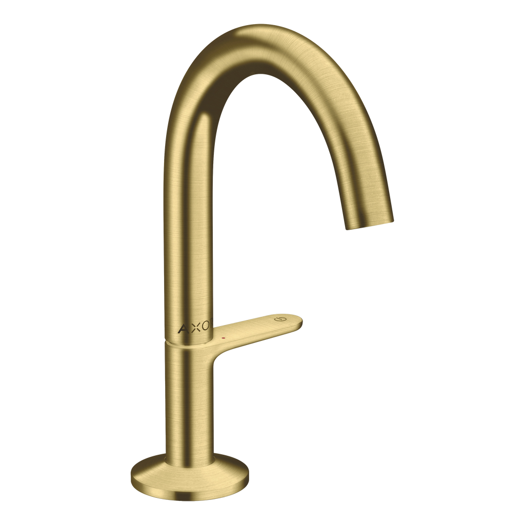 AXOR One Basin Mixer Faucet Select 140 with Push-Open Waste Set from Brandt in Brushed Brass finish