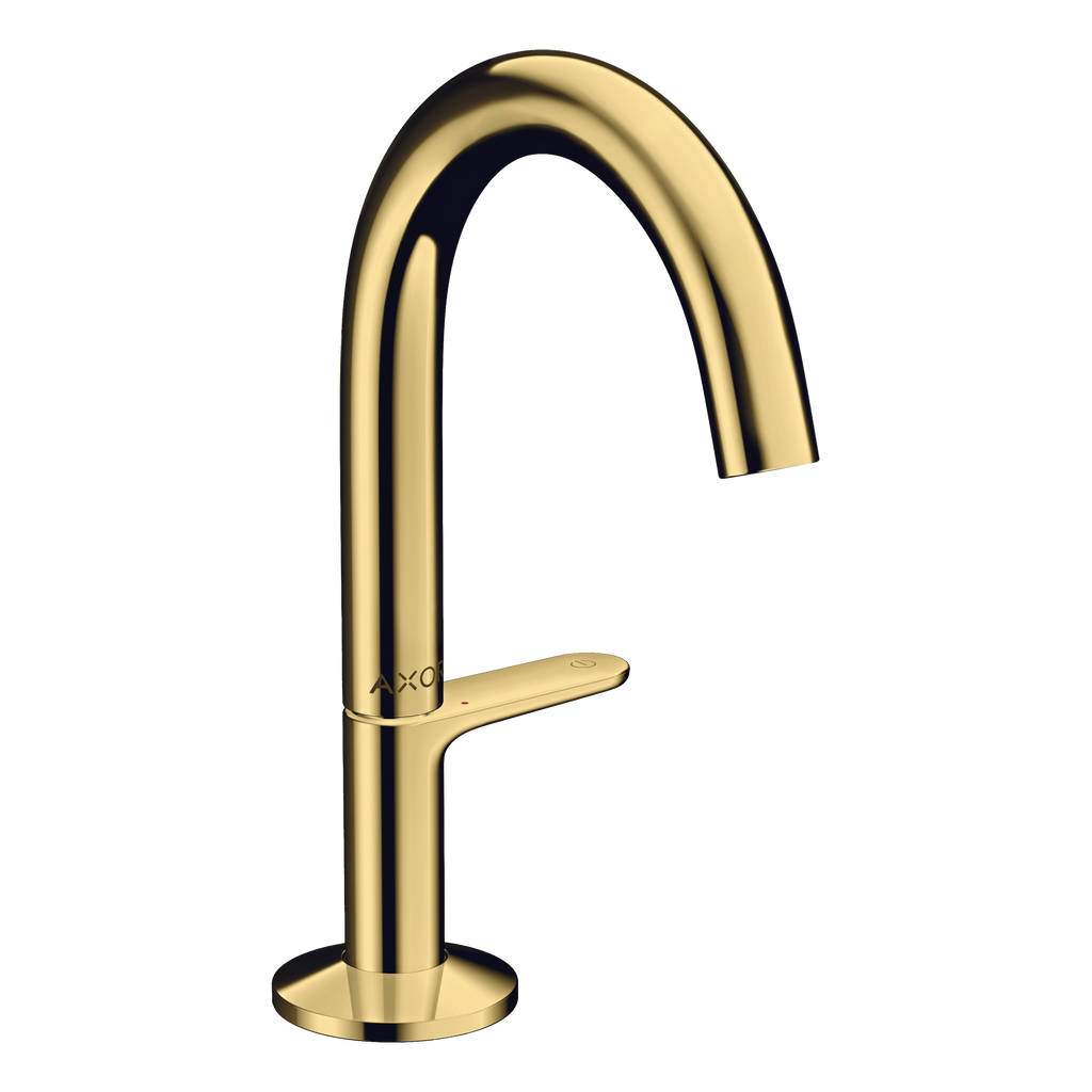 AXOR One Basin Mixer Faucet Select 140 with Push-Open Waste Set from Brandt in Polished Gold Optic finish