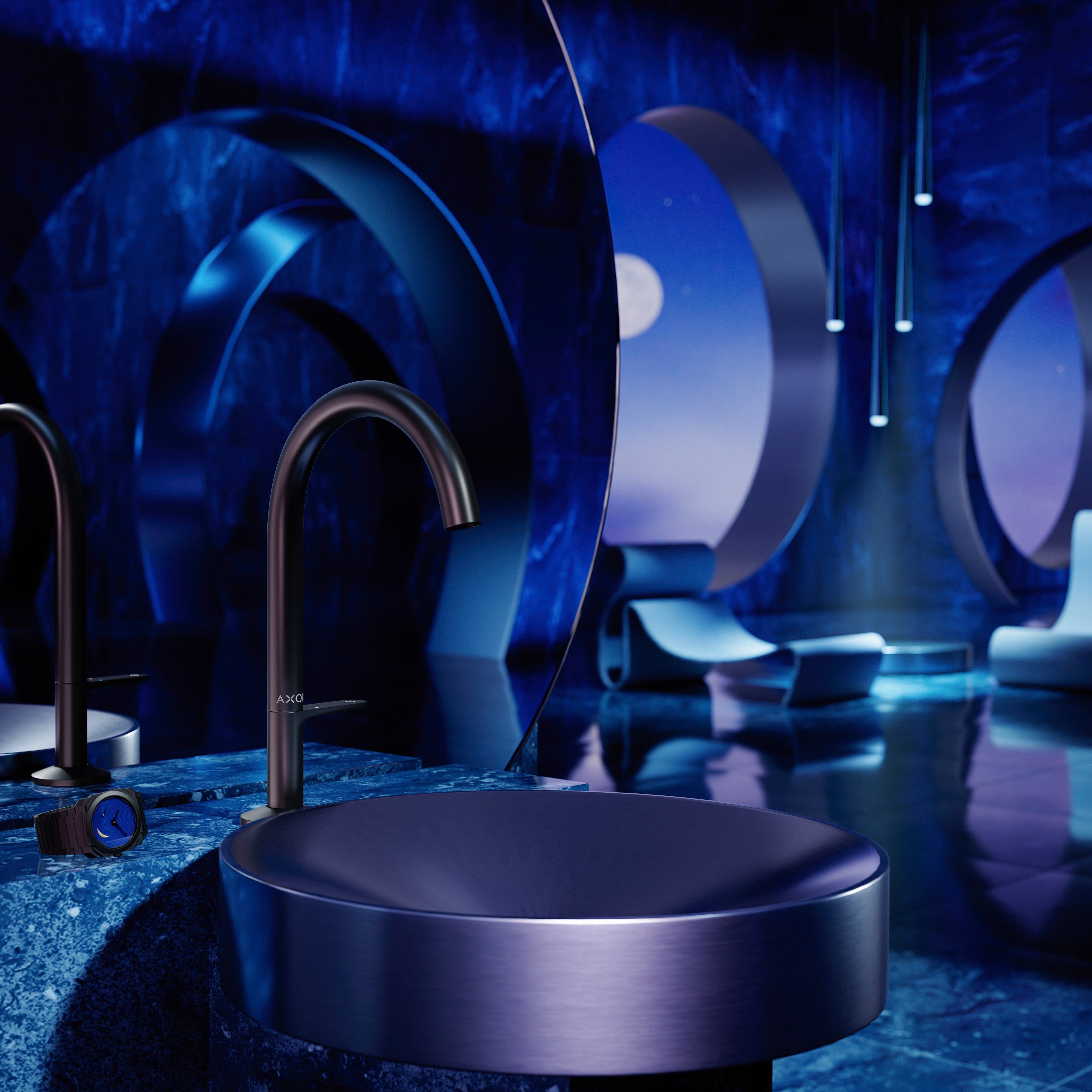 AXOR One Basin Mixer Faucet Select 170 with Push-Open Waste Set from Brandt in Matt Black finish