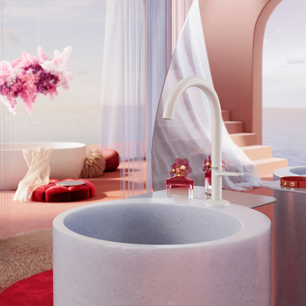 AXOR One Basin Mixer Faucet Select 170 with Push-Open Waste Set from Brandt in Matt White finish