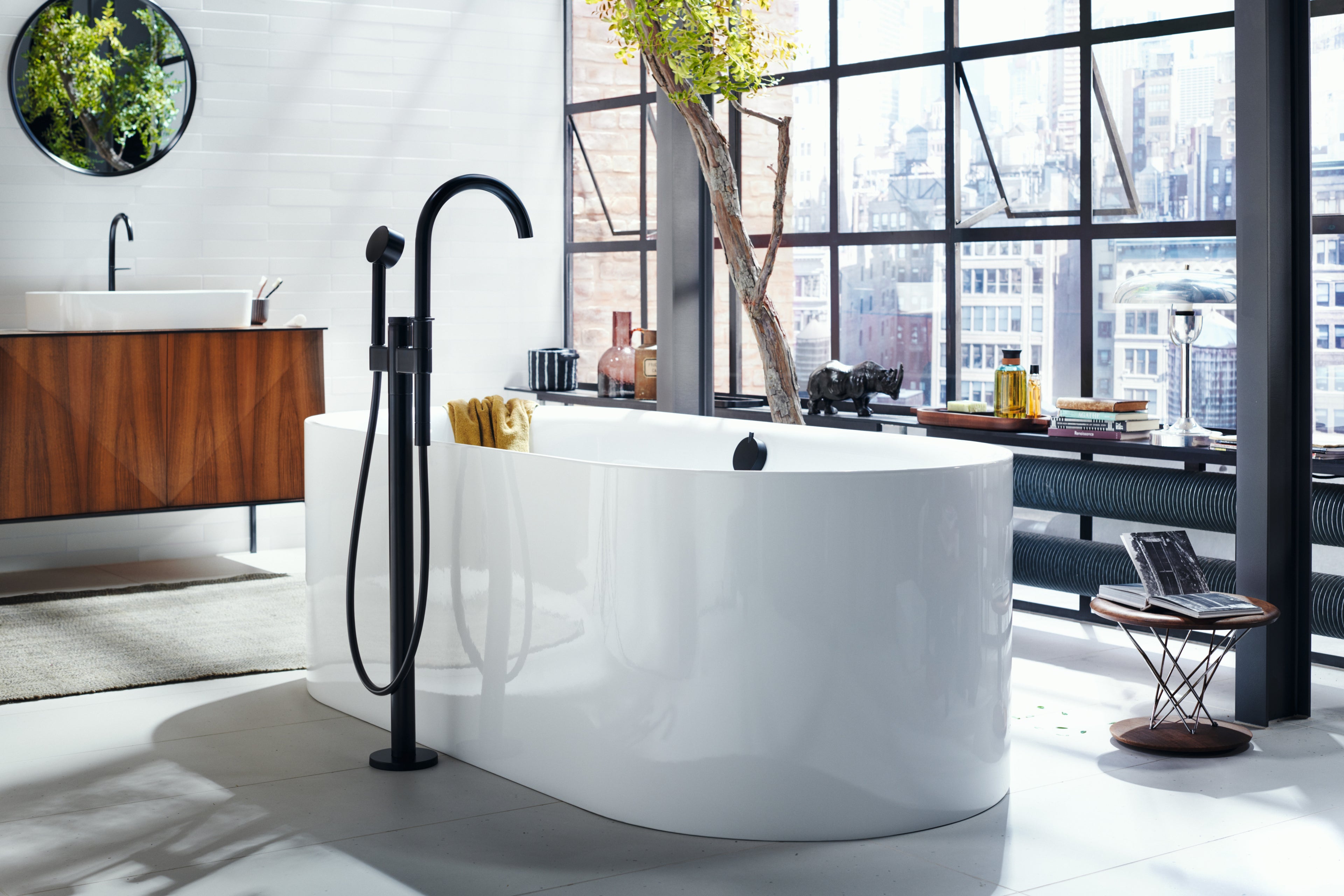 AXOR One Basin Mixer Faucet Select 260 with Push-Open Waste Set from Brandt in Matt Black finish