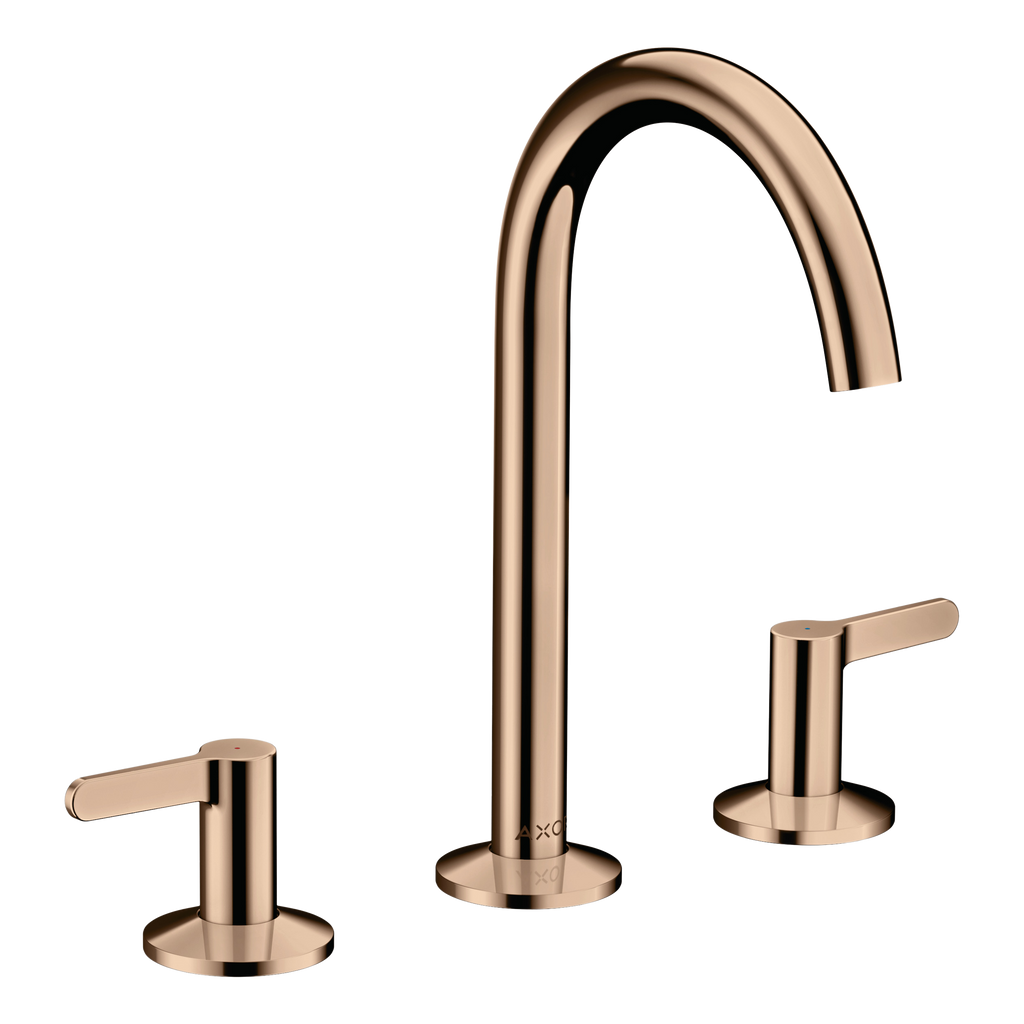 AXOR One 3-Hole Basin Mixer Faucet 170 with Push-Open Waste Set from Brandt in Polished Red Gold finish