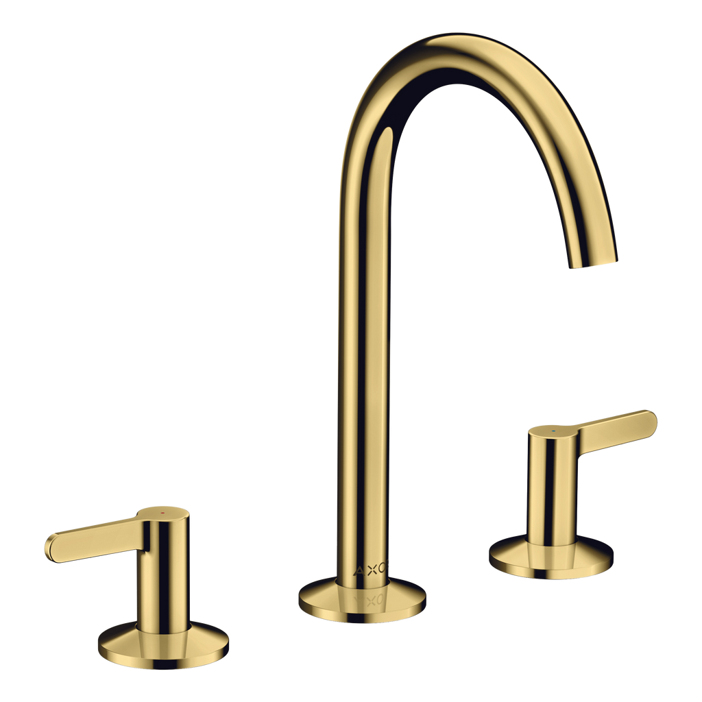 AXOR One 3-Hole Basin Mixer Faucet 170 with Push-Open Waste Set from Brandt in Polished Gold Optic finish