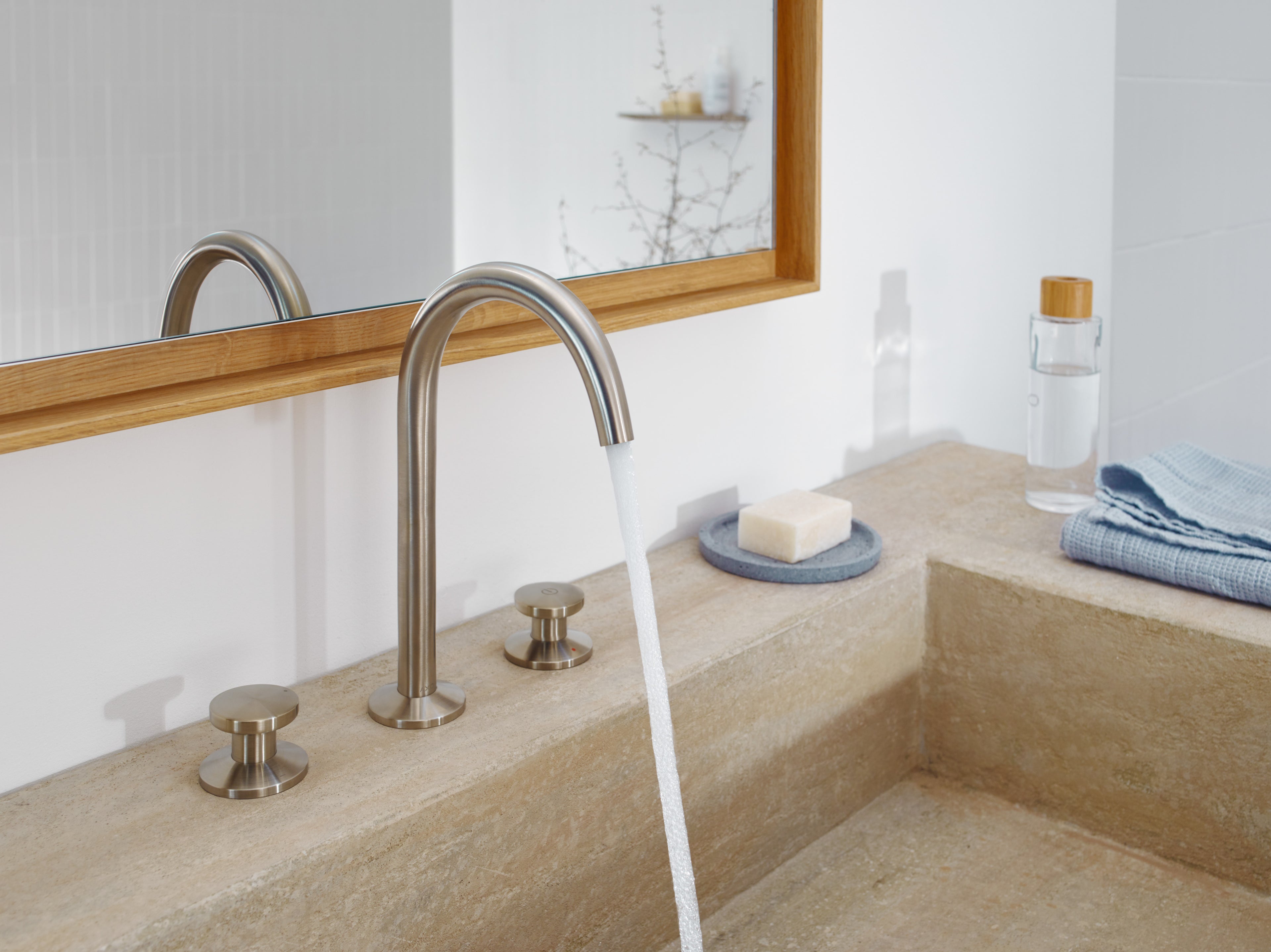 AXOR One 3-Hole Basin Mixer Faucet Select 170 with Push-Open Waste Set from Brandt in Brushed Nickel finish