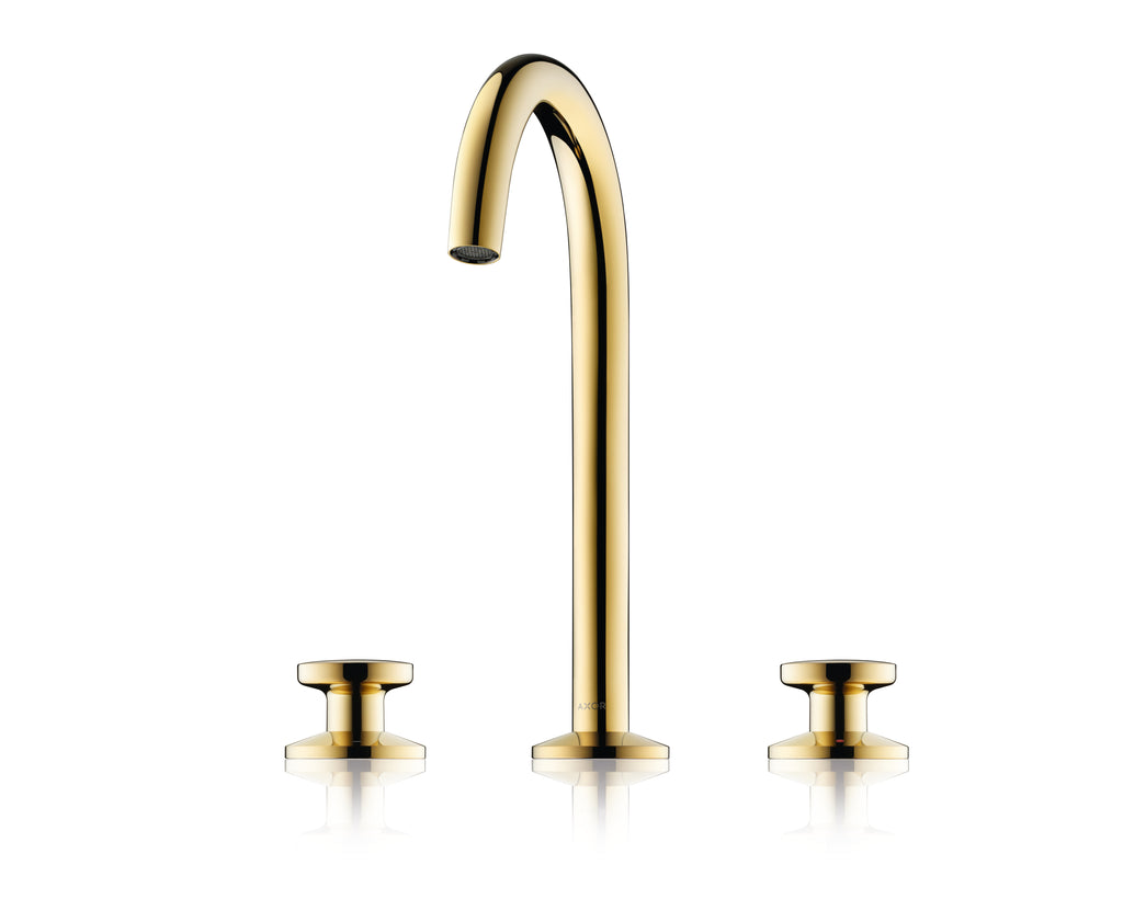 AXOR One 3-Hole Basin Mixer Faucet Select 170 with Push-Open Waste Set from Brandt in Polished Gold Optic finish