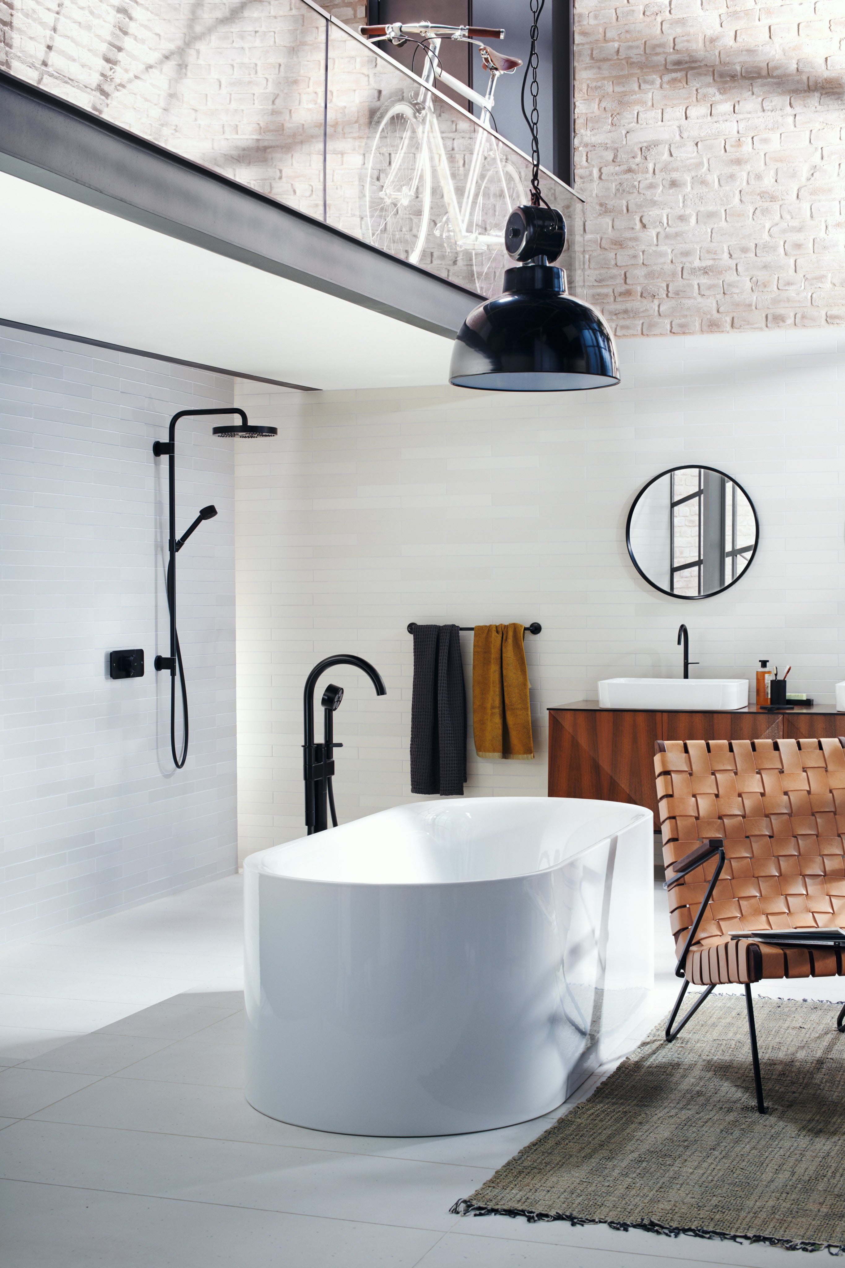 AXOR One Single Lever Handle Floorstanding Bath & Shower Mixer Faucet from Brandt in Matt Black finish