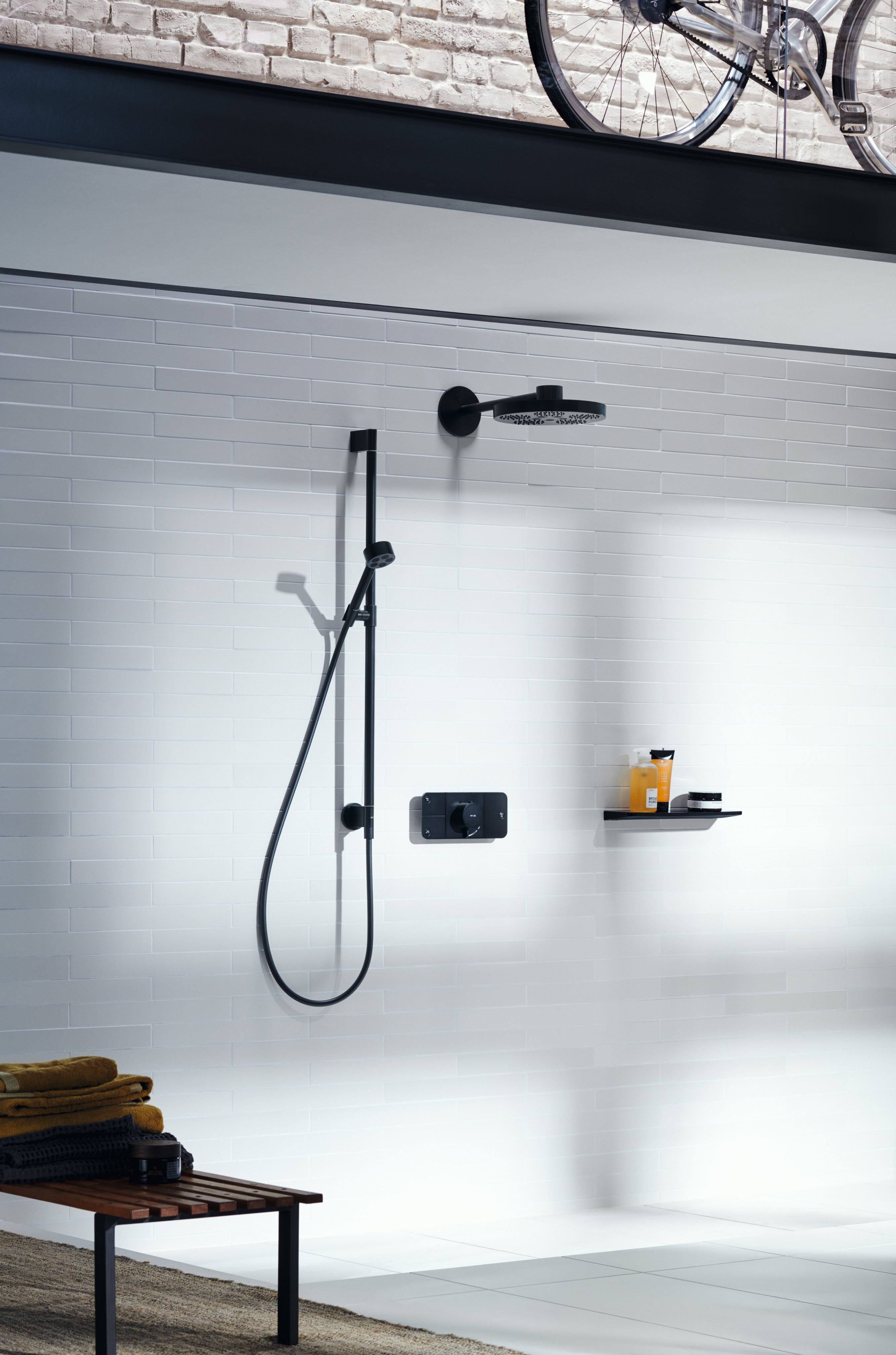 AXOR One Overhead Shower 280 2jet with Shower Arm from Brandt in Matt Black finish