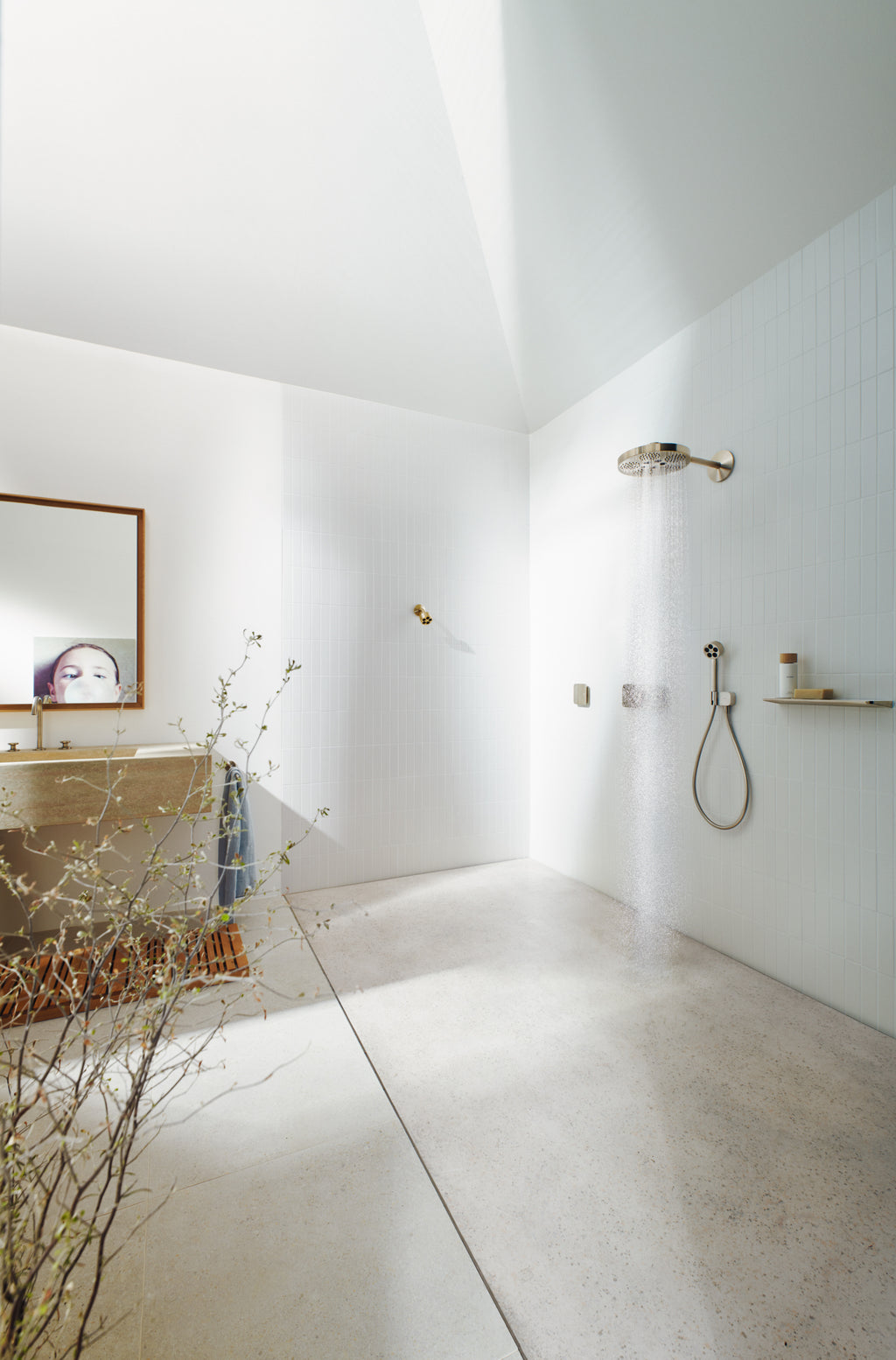 AXOR One Overhead Shower 280 2jet with Shower Arm from Brandt in Brushed Nickel finish