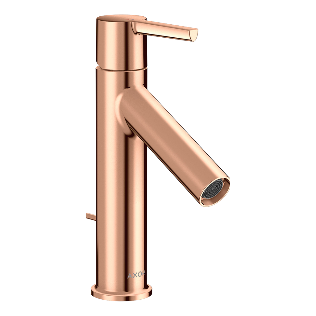 AXOR Starck Single Lever Handle Basin Mixer Faucet 100 with CoolStart and Pop-Up Waste Set from Brandt in Polished Red Gold finish