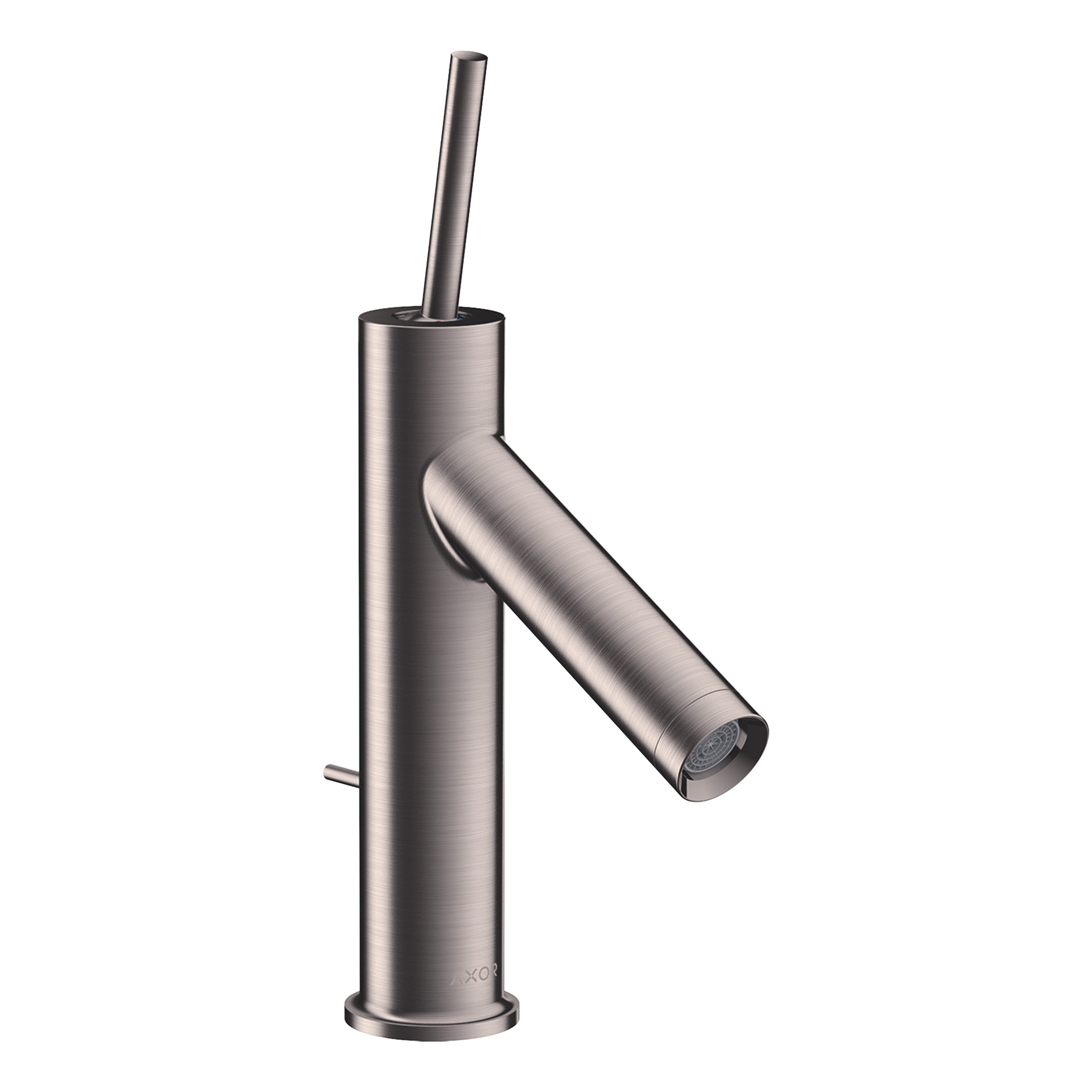 AXOR Starck Single Pin Handle Basin Mixer Faucet 90 with Pop-Up Waste Set from Brandt in Stainless Steel Optic finish