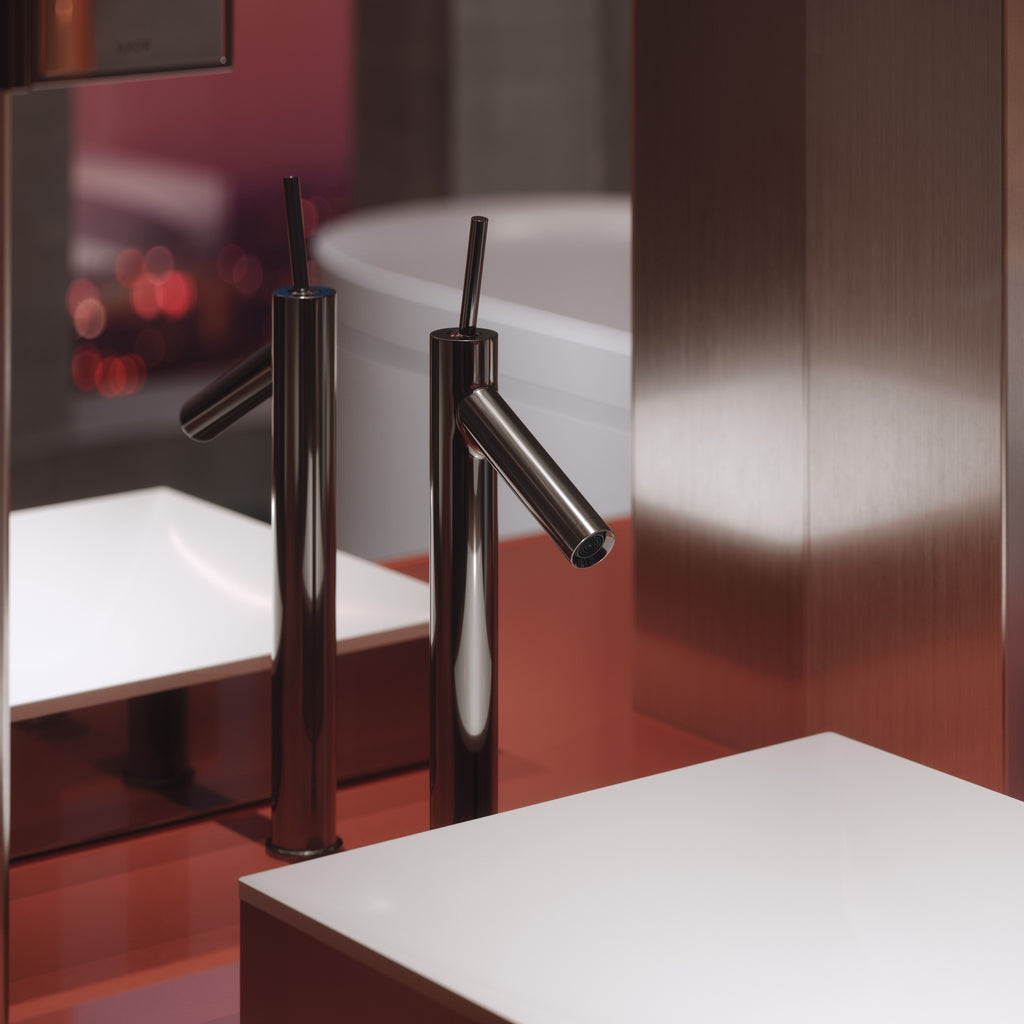 AXOR Starck Single Pin Handle Basin Mixer Faucet 250 with Open Waste Set from Brandt in Polished Black Chrome finish