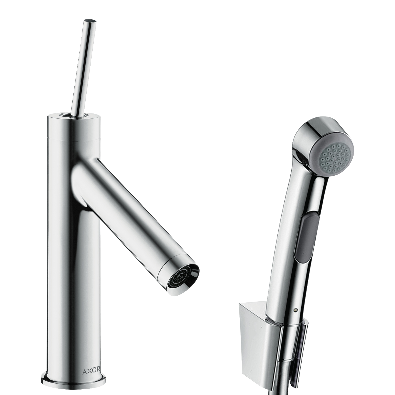 AXOR Starck Single Pin Handle Basin Mixer Faucet 90 with Bidette Hand Shower from Brandt in Chrome finish