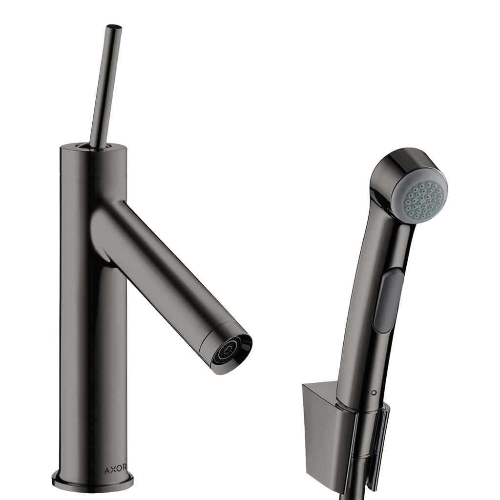AXOR Starck Single Pin Handle Basin Mixer Faucet 90 with Bidette Hand Shower from Brandt in Polished Black Chrome finish