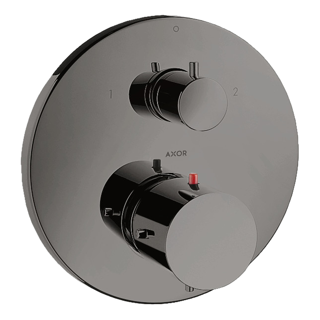 AXOR Starck Concealed Bath & Shower Thermostat with Shut-Off Diverter Valve from Brandt in Polished Black Chrome finish