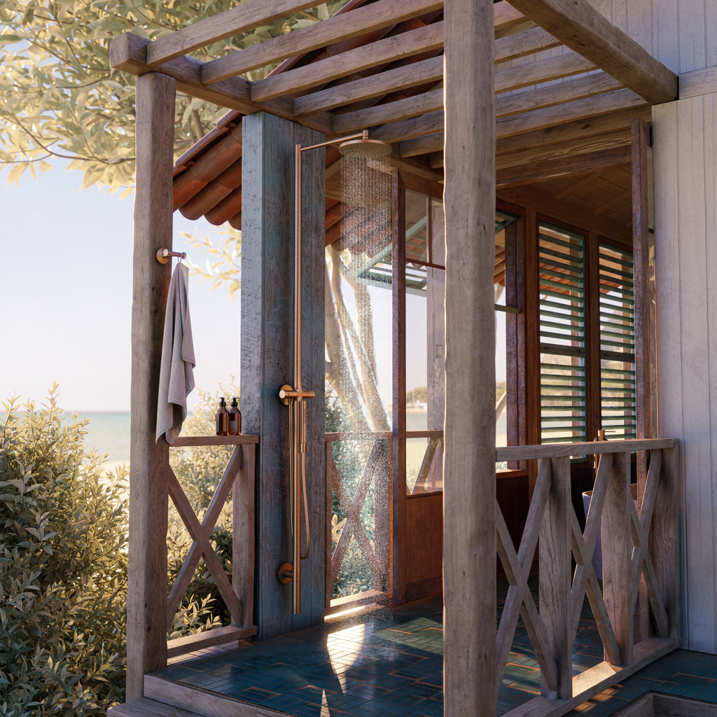 AXOR Starck Nature Outdoor Shower Column with Overhead Shower 240 1jet from Brandt in Brushed Bronze finish