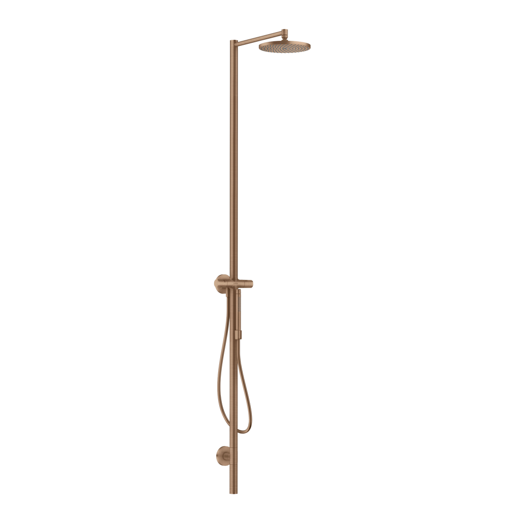 AXOR Starck Nature Outdoor Shower Column with Overhead Shower 240 1jet from Brandt in Brushed Red Gold finish