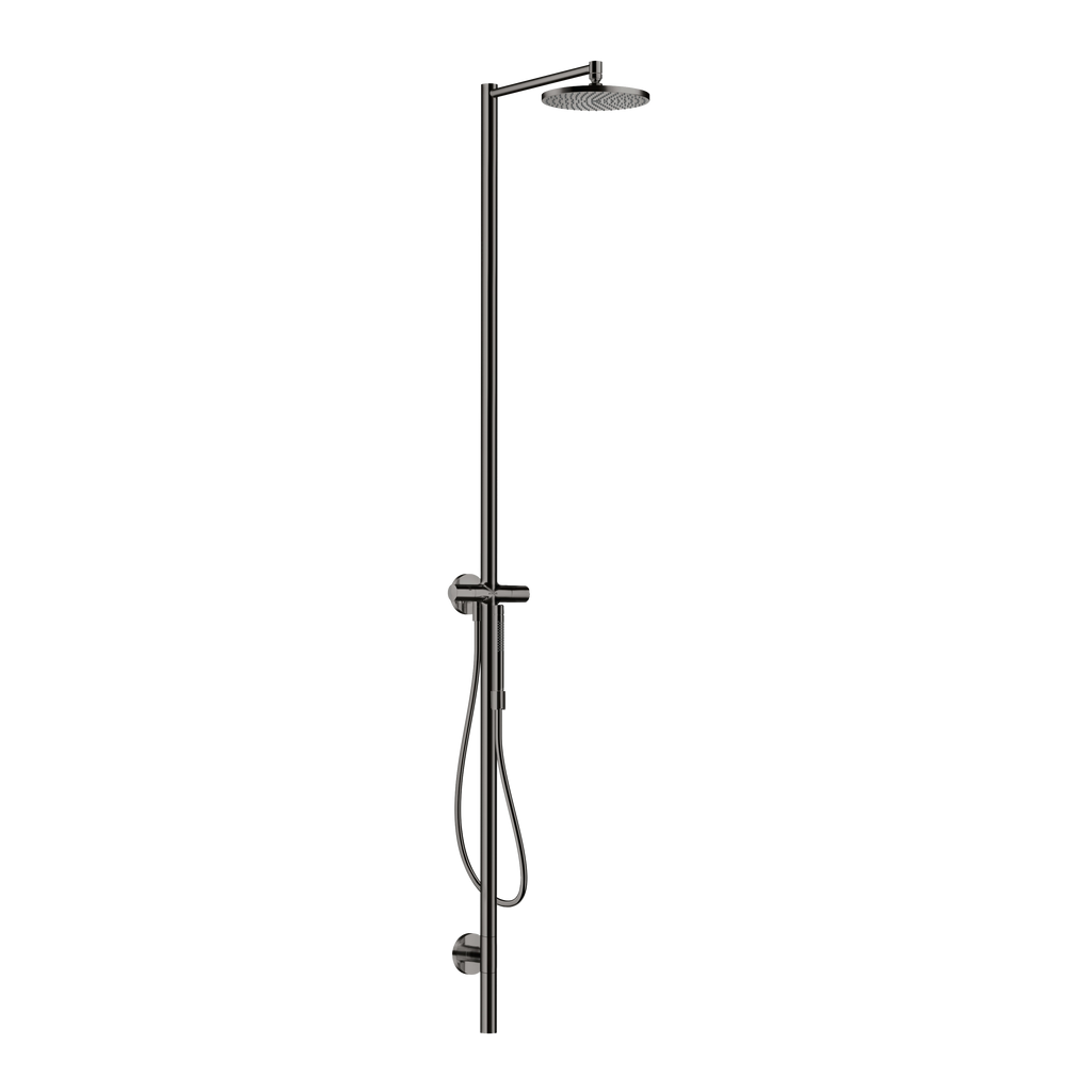 AXOR Starck Nature Outdoor Shower Column with Overhead Shower 240 1jet from Brandt in Polished Black Chrome finish