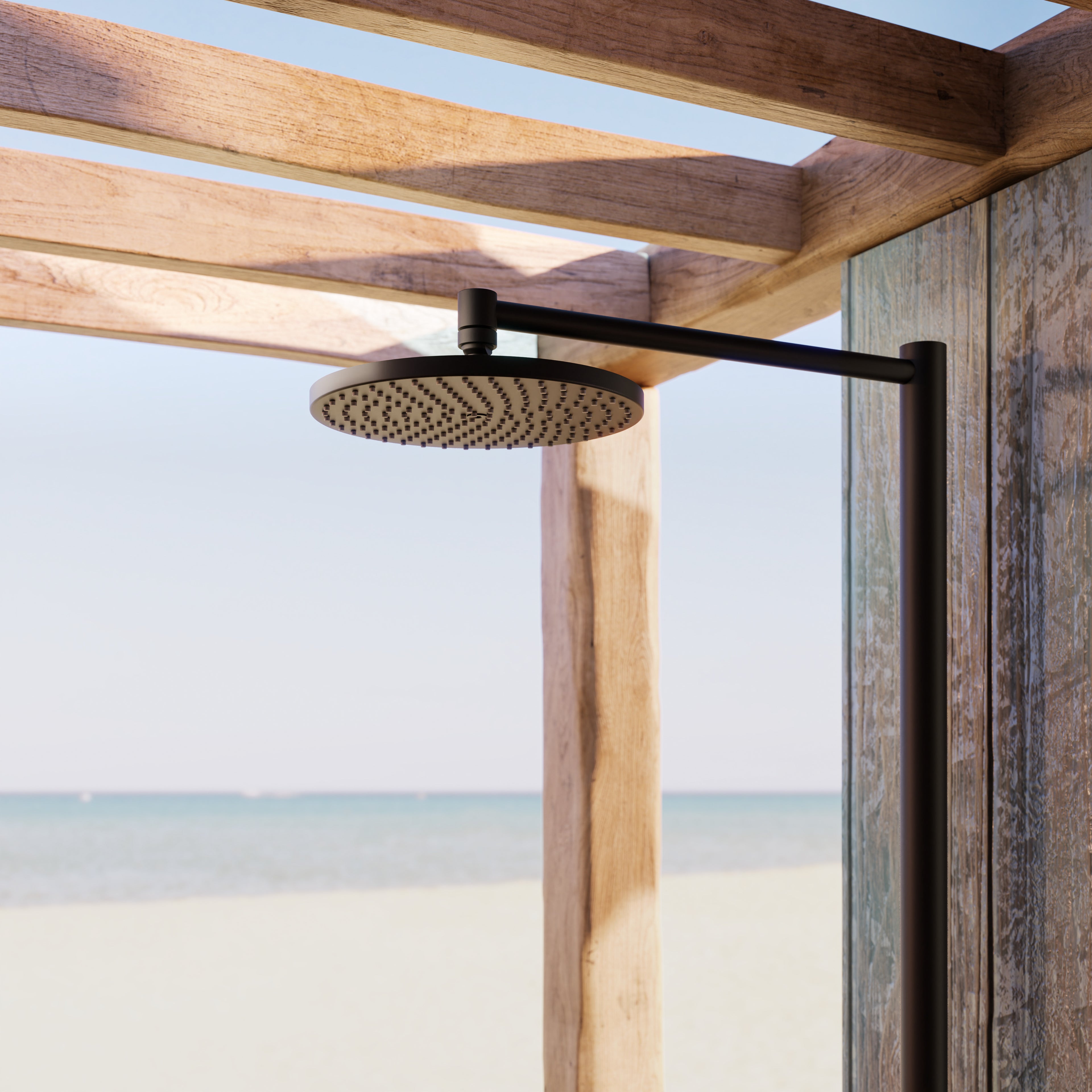 AXOR Starck Nature Outdoor Shower Column with Overhead Shower 240 1jet from Brandt in Matt Black finish