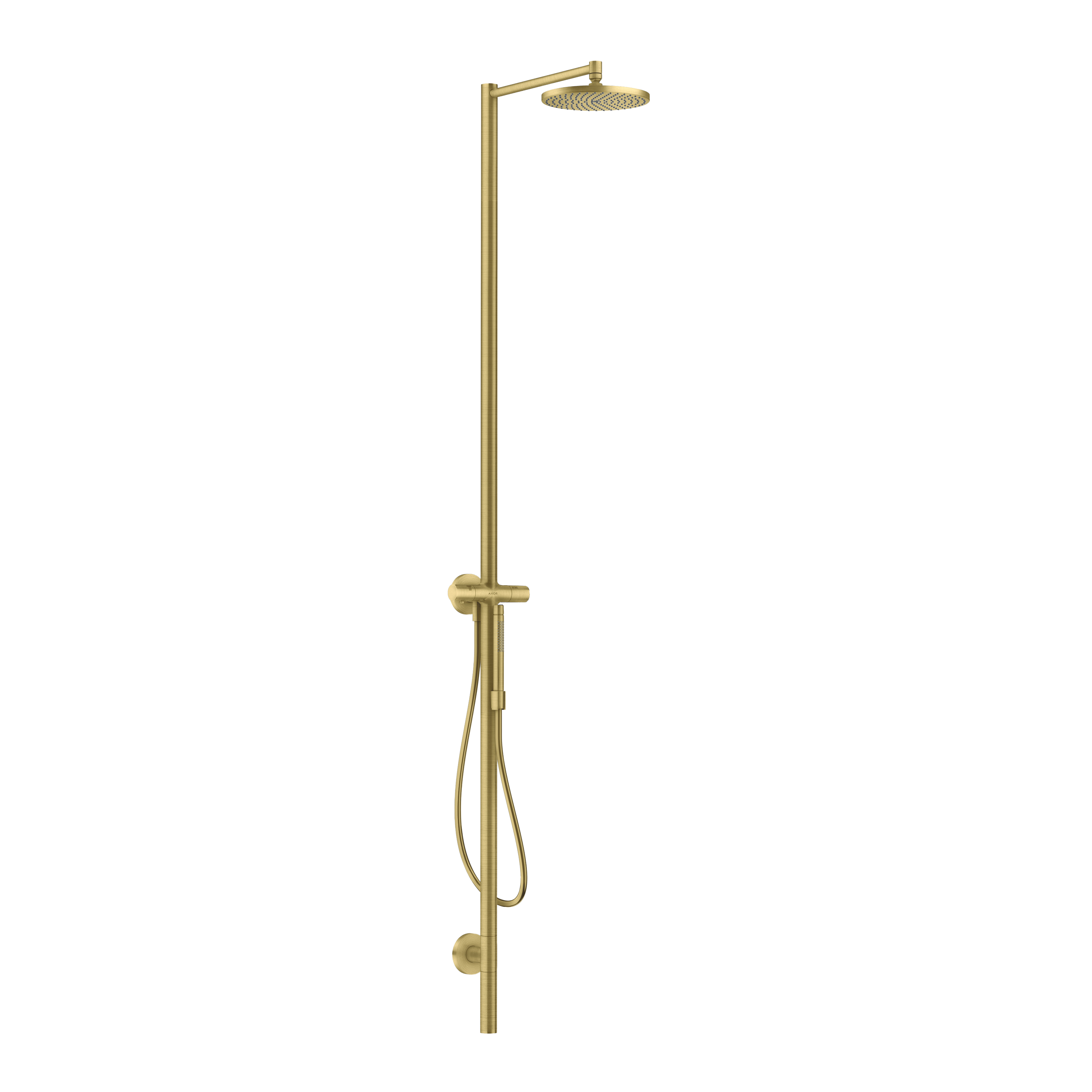 AXOR Starck Nature Outdoor Shower Column with Overhead Shower 240 1jet from Brandt in Brushed Brass finish