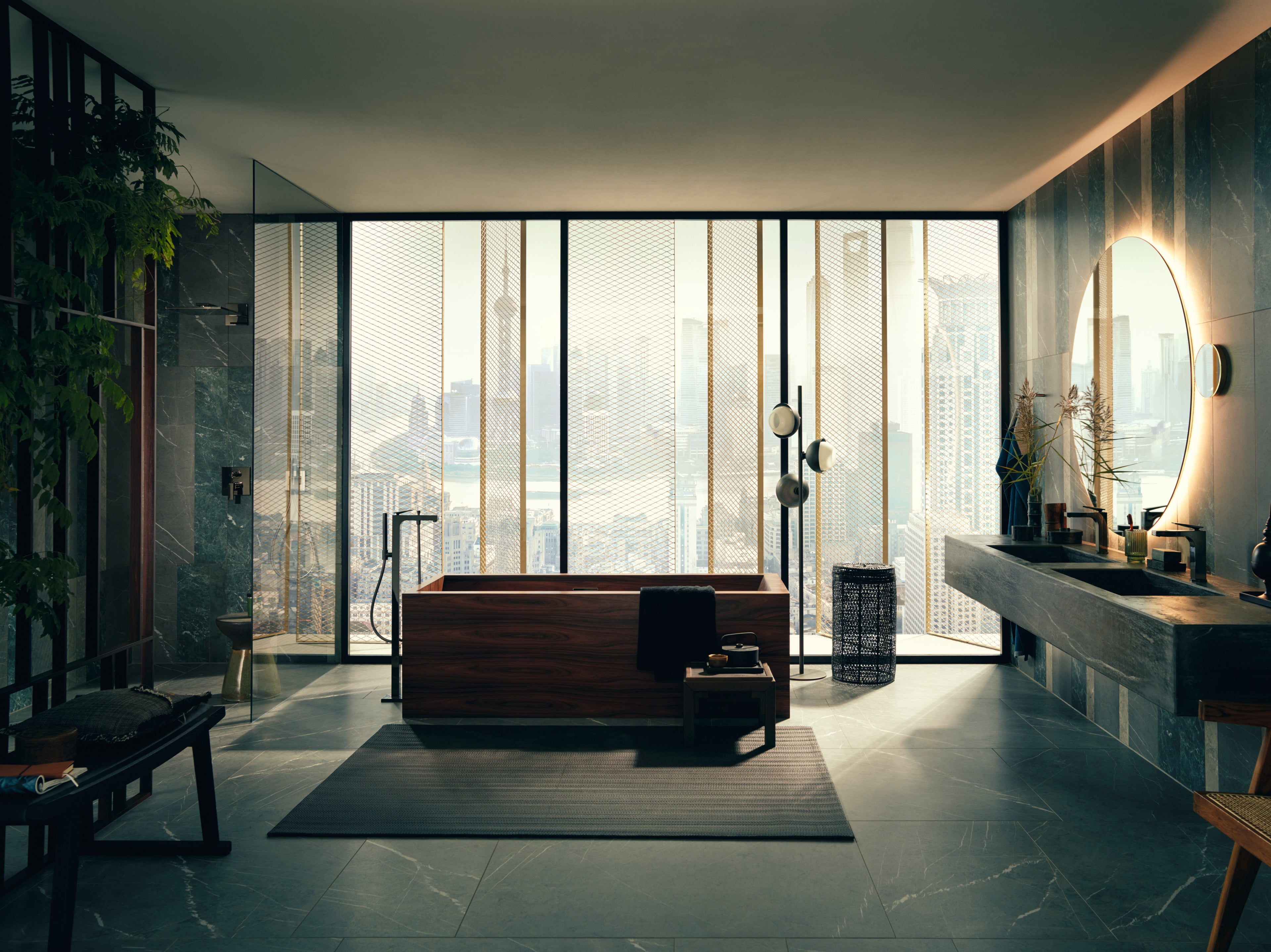 AXOR Starck Porter Unit 120/120 with Baton Hand Shower 2jet and Shower Hose from Brandt in Polished Black Chrome finish