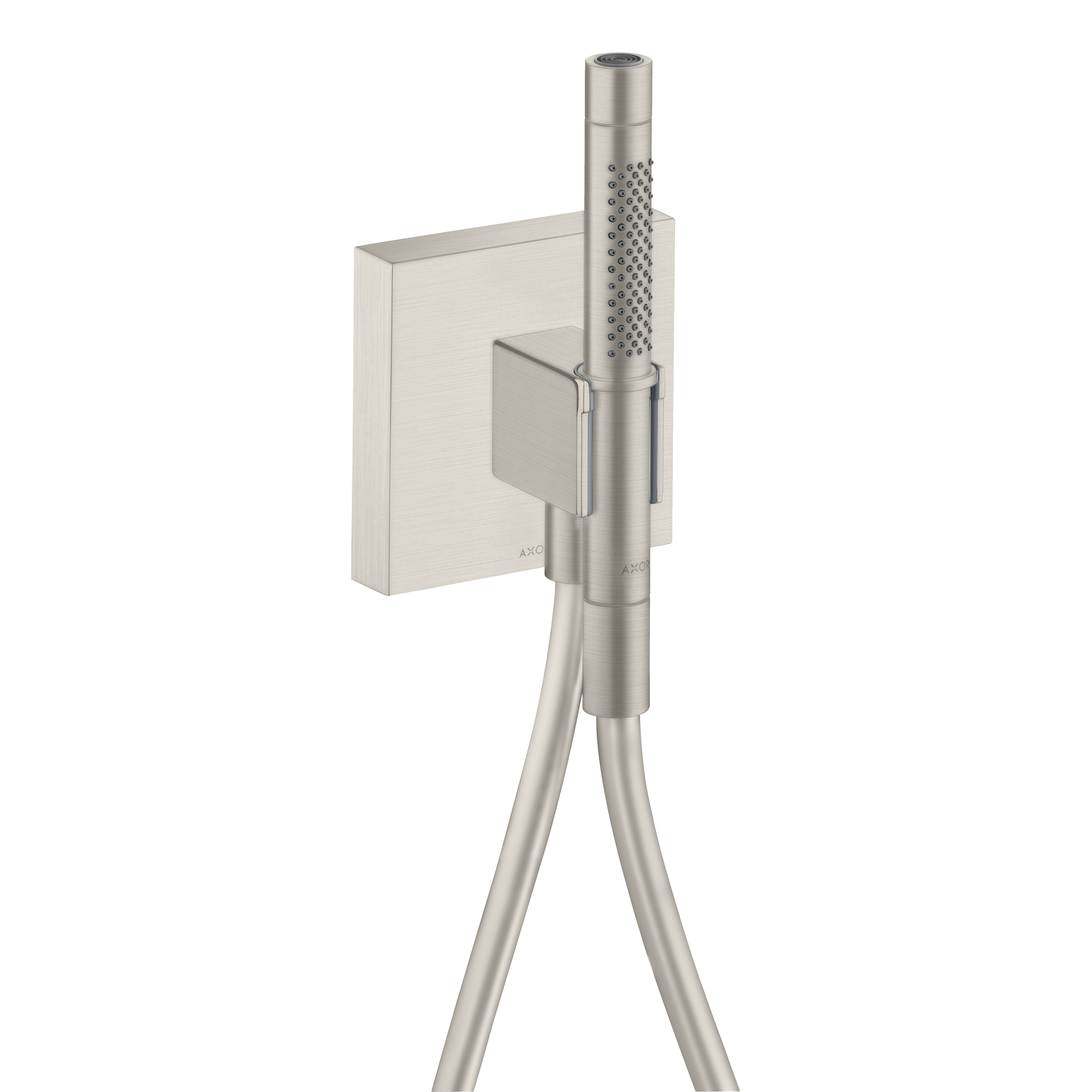 AXOR Starck Porter Unit 120/120 with Baton Hand Shower 2jet and Shower Hose from Brandt in Stainless Steel Optic finish