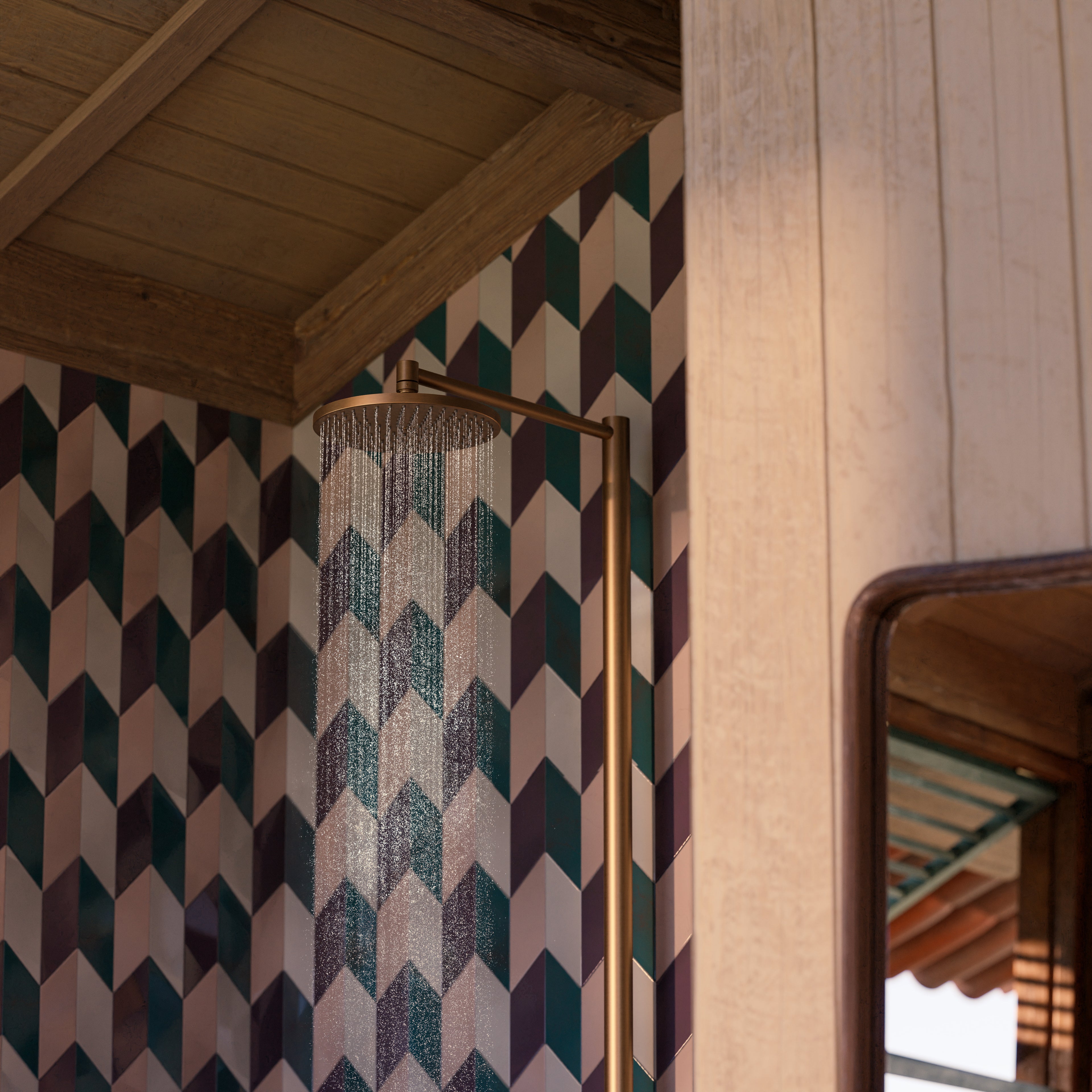 AXOR Starck Shower Column with Thermostat and Overhead Shower 240 1jet from Brandt in Brushed Bronze finish