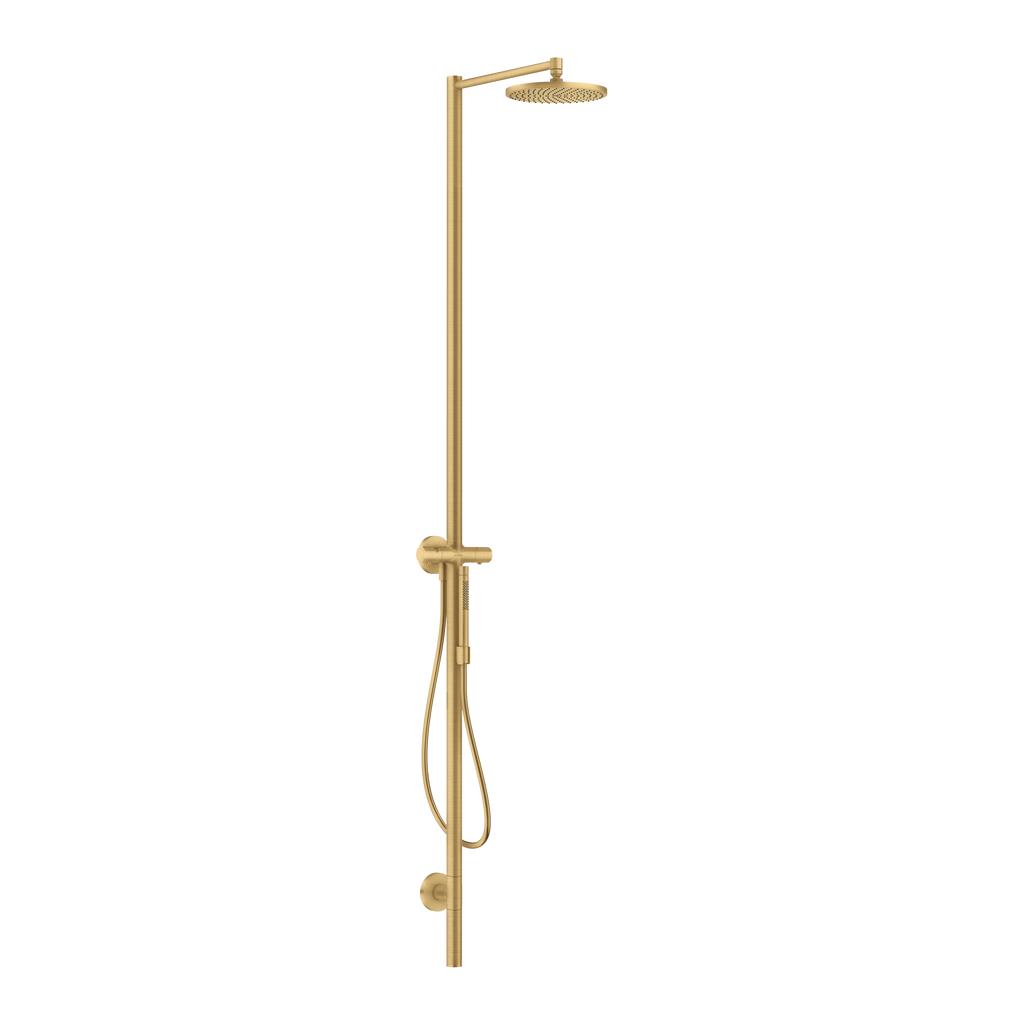 AXOR Starck Shower Column with Thermostat and Overhead Shower 240 1jet from Brandt in Brushed Gold Optic finish