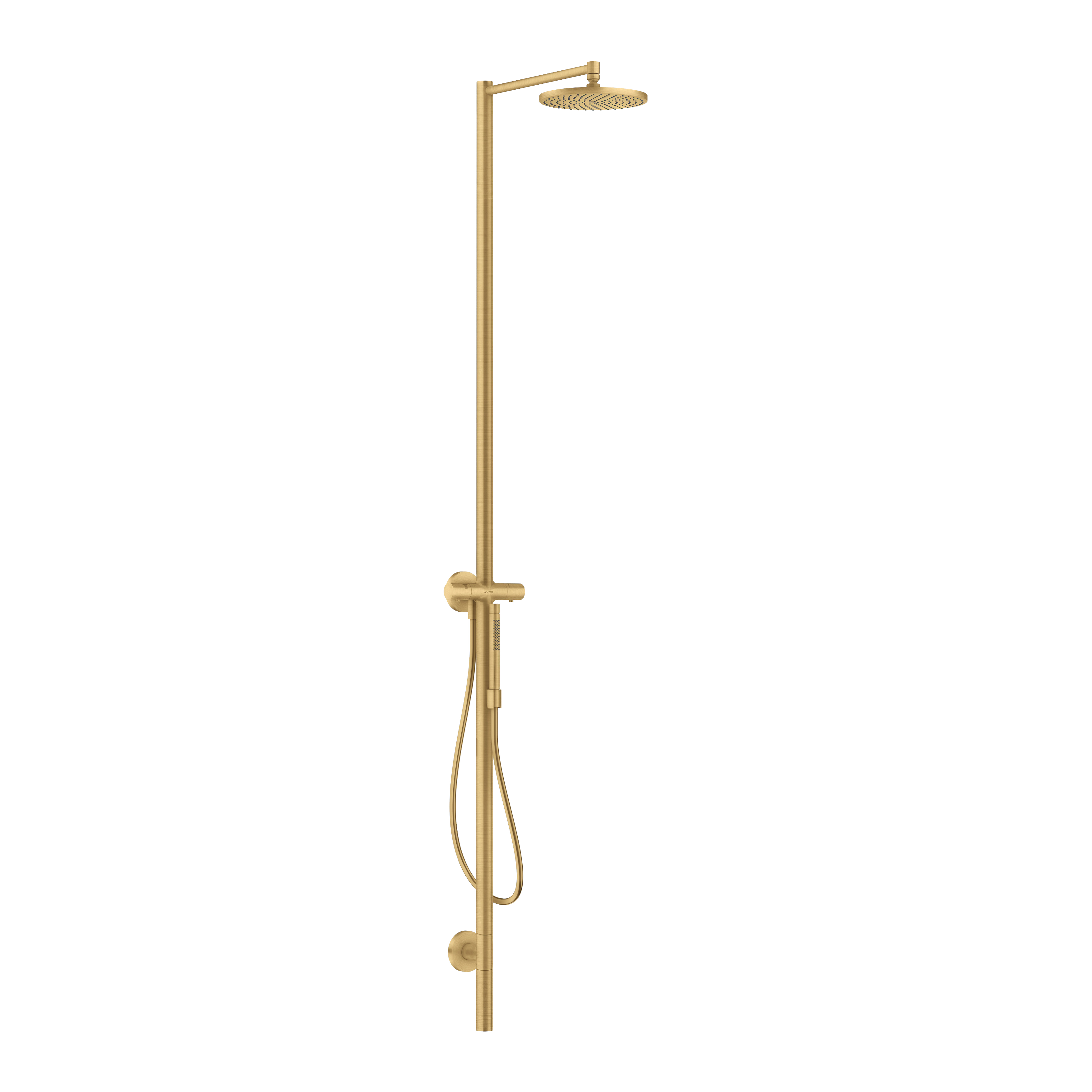 AXOR Starck Shower Column with Thermostat and Overhead Shower 240 1jet from Brandt in Brushed Gold Optic finish