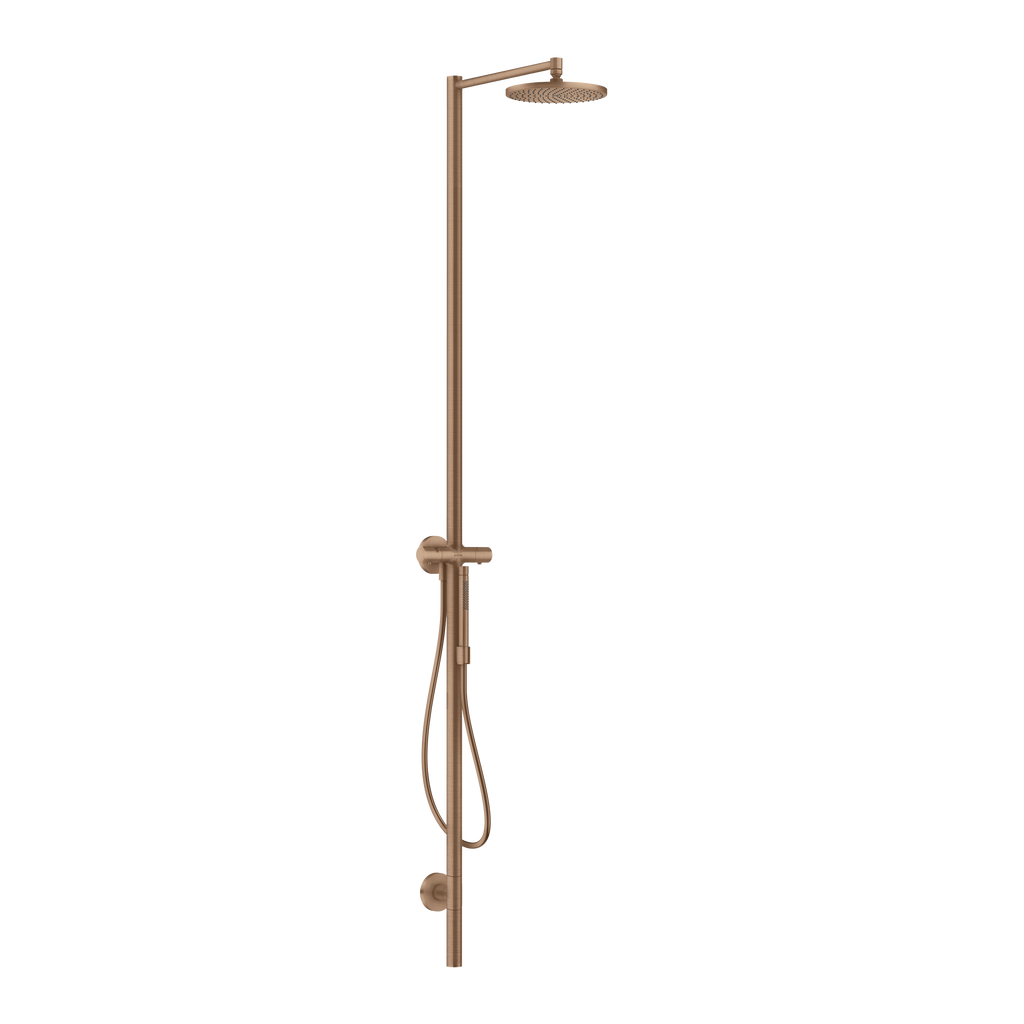 AXOR Starck Shower Column with Thermostat and Overhead Shower 240 1jet from Brandt in Brushed Red Gold finish
