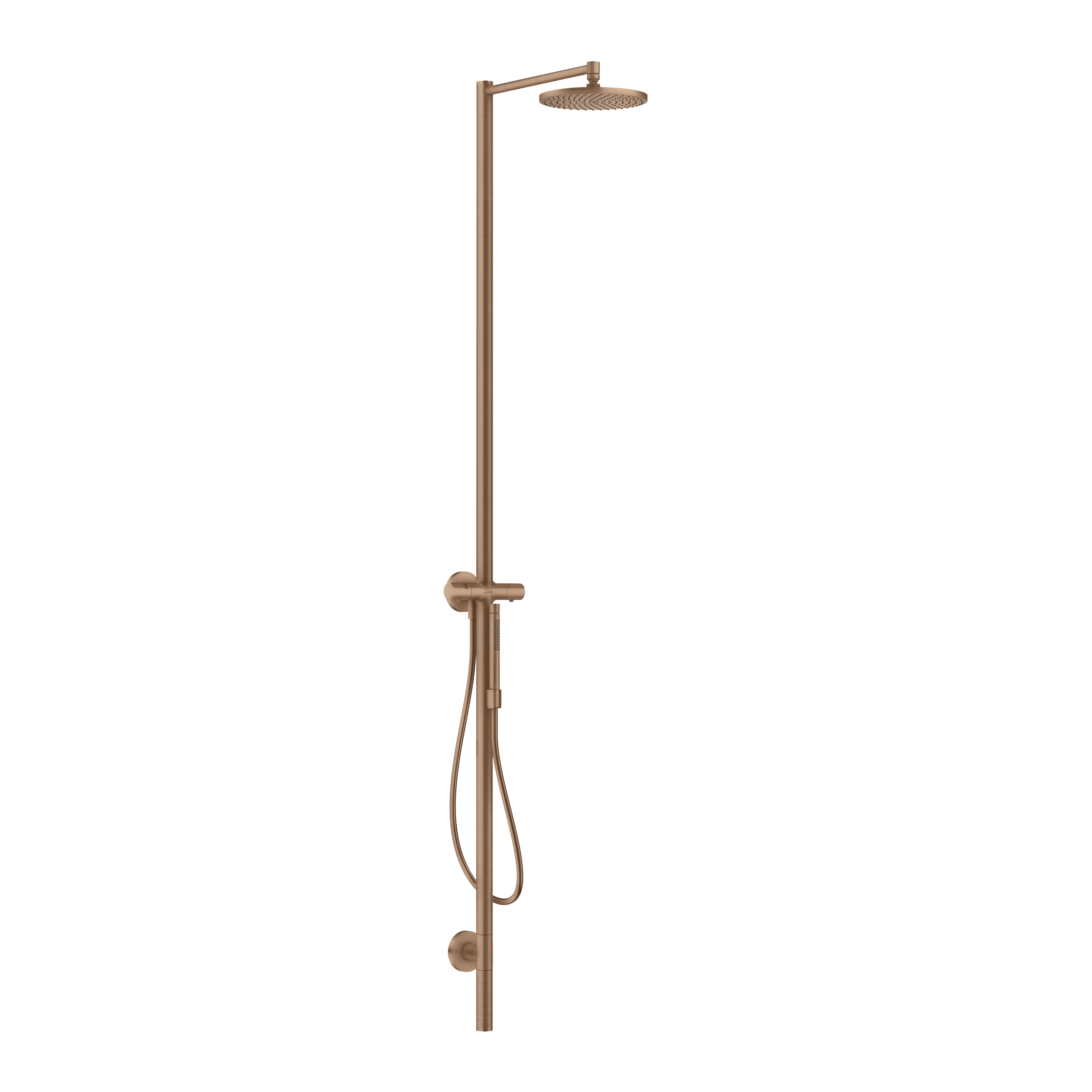 AXOR Starck Shower Column with Thermostat and Overhead Shower 240 1jet from Brandt in Brushed Red Gold finish