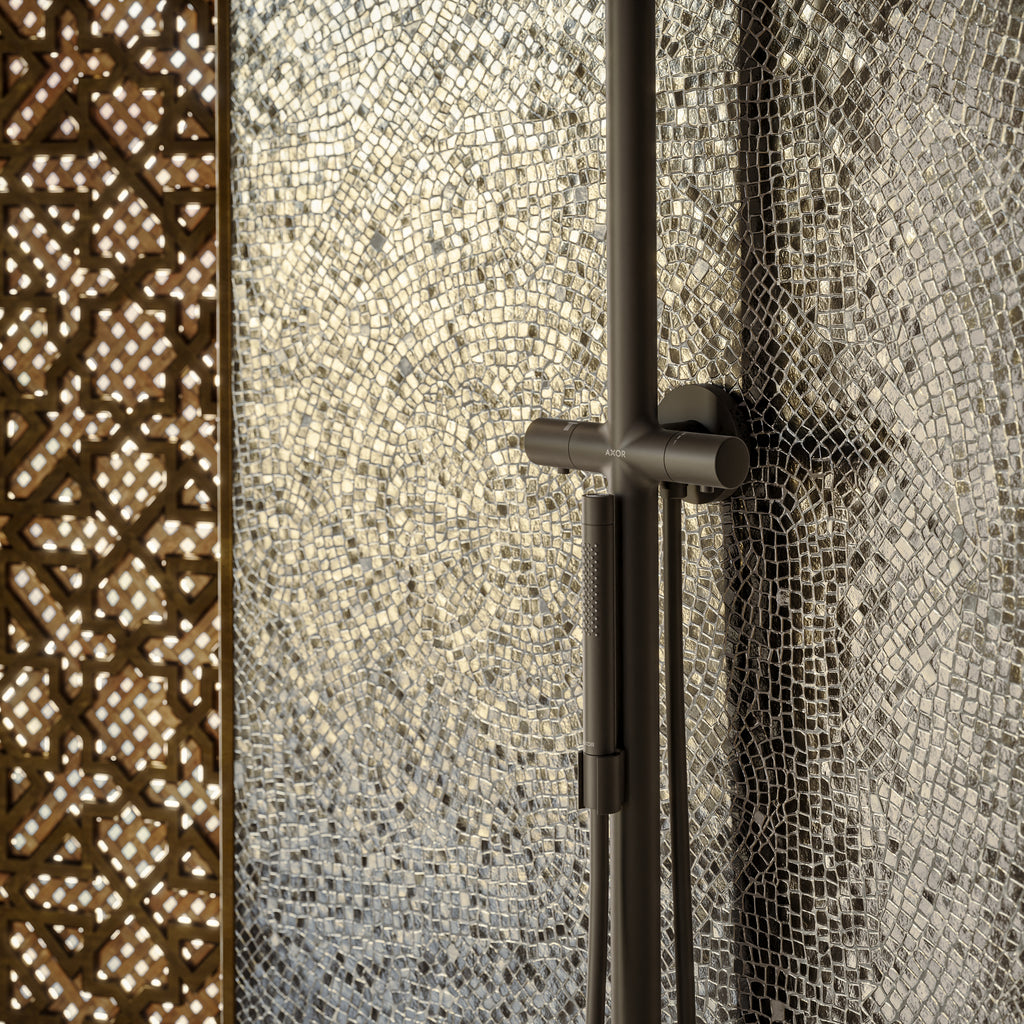 AXOR Starck Shower Column with Thermostat and Overhead Shower 240 1jet from Brandt in Matt Black finish