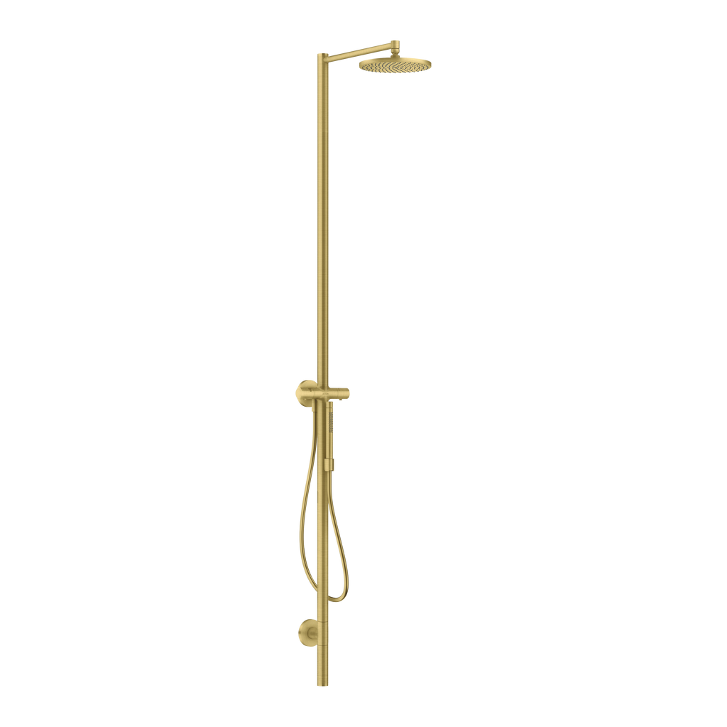 AXOR Starck Shower Column with Thermostat and Overhead Shower 240 1jet from Brandt in Brushed Brass finish