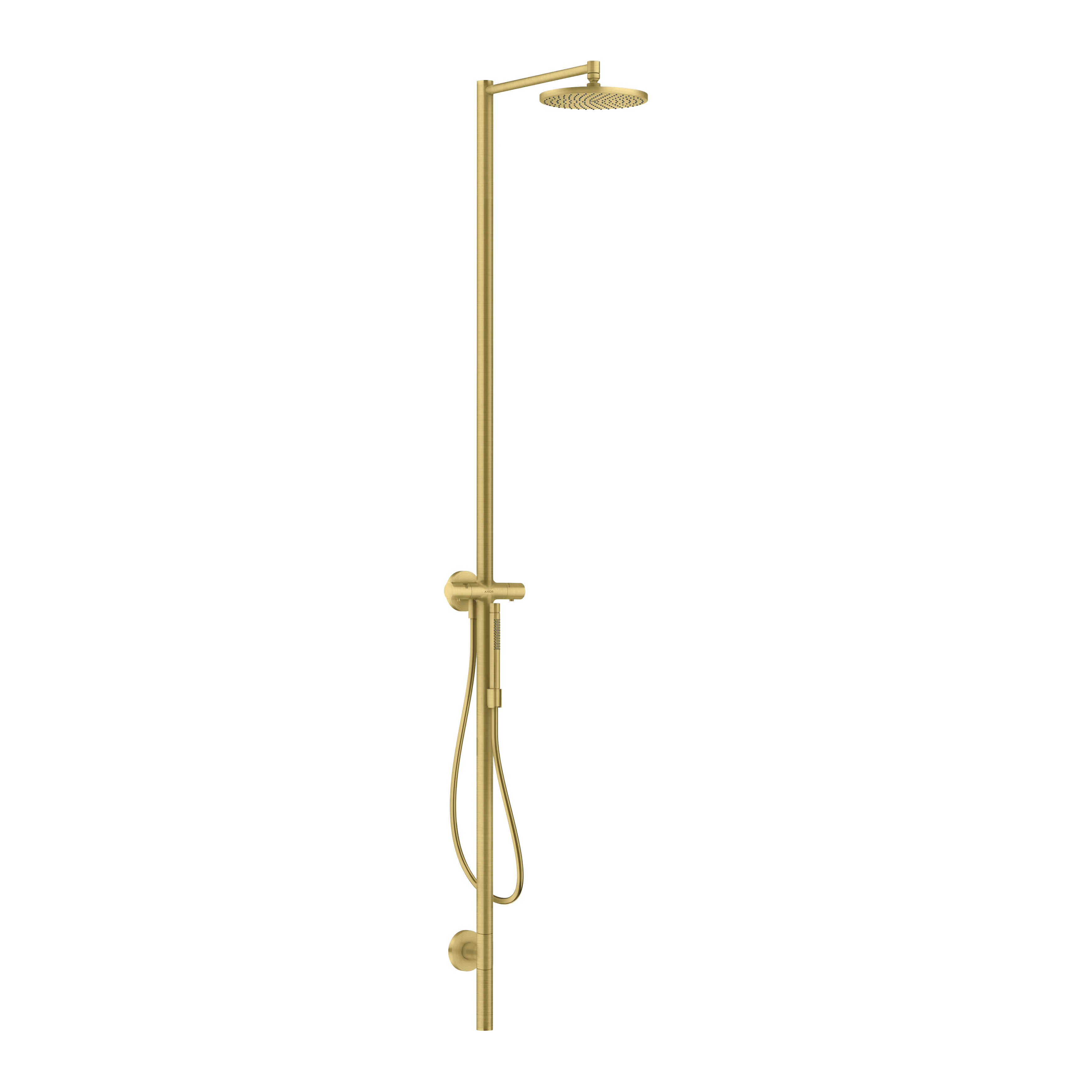 AXOR Starck Shower Column with Thermostat and Overhead Shower 240 1jet from Brandt in Brushed Brass finish