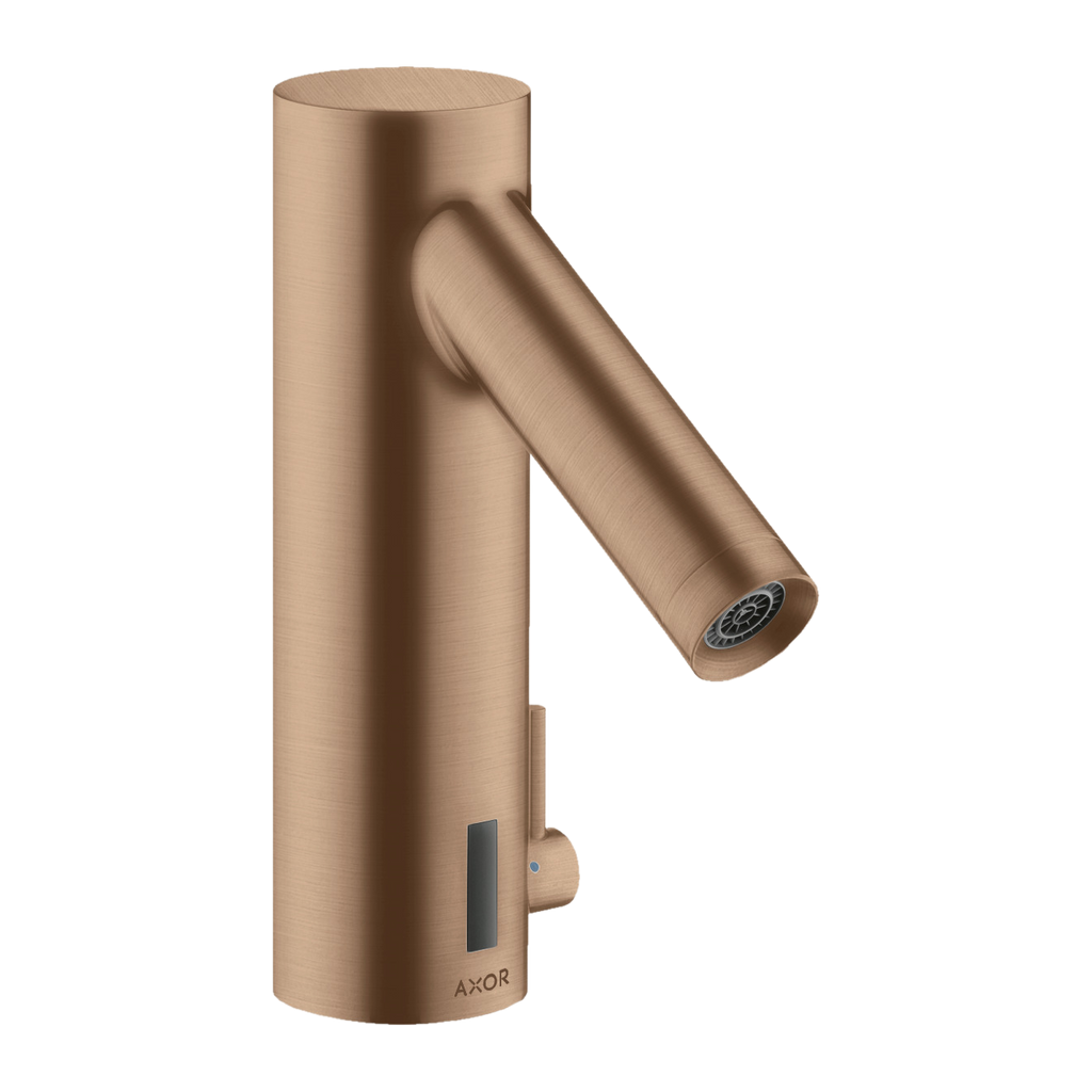 AXOR Starck Touchless Battery Operated Basin Mixer Faucet with Adjustable Temperature from Brandt in Brushed Red Gold finish